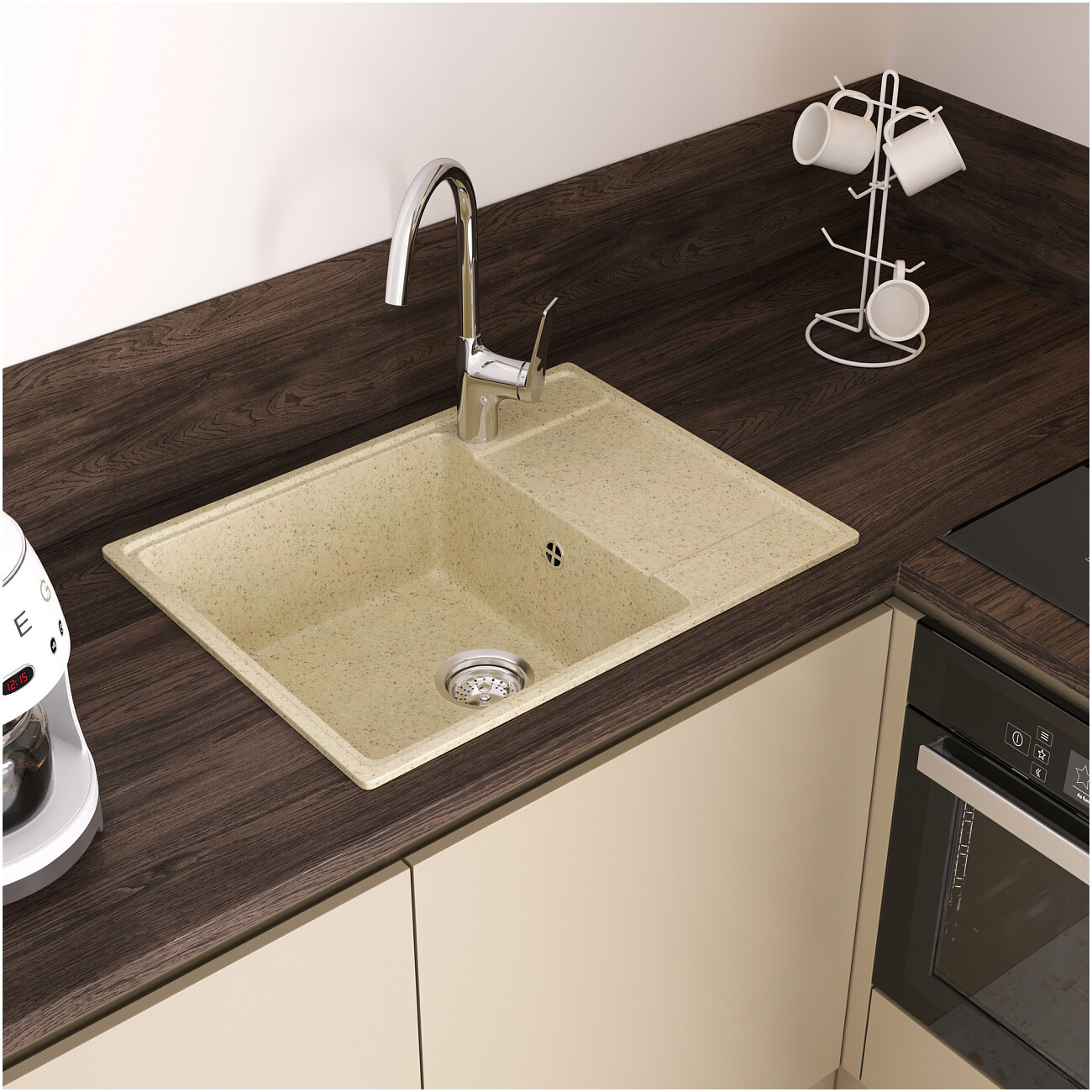Мойка кухонная из искусственного мрамора с крылом бежевая Domaci "Палермо" PR-650-002 - изображение 8