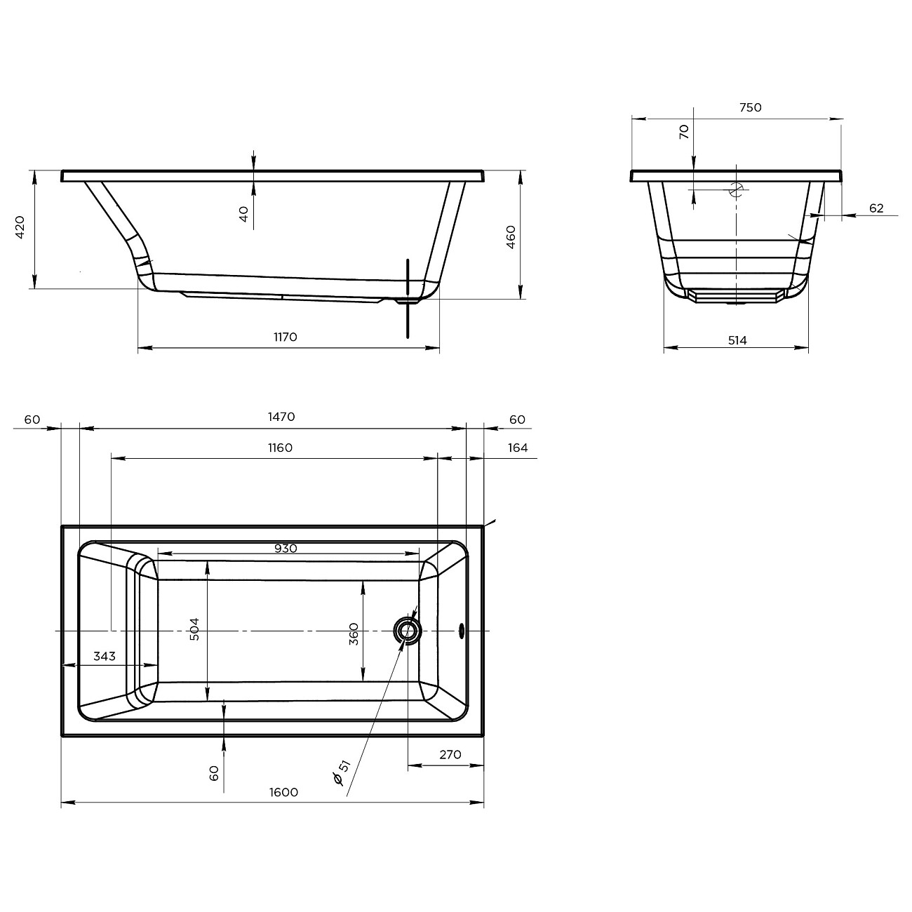 Ванна акриловая 160х75 см белая Creto Bosco 17-16075 - изображение 5