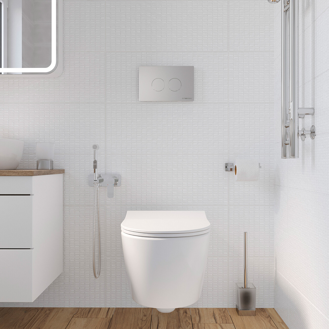 Унитаз подвесной белый Stworki "Карлстад" 5610 с инсталляцией 510163 и кнопкой "Хельсинки" 500473 - изображение 7