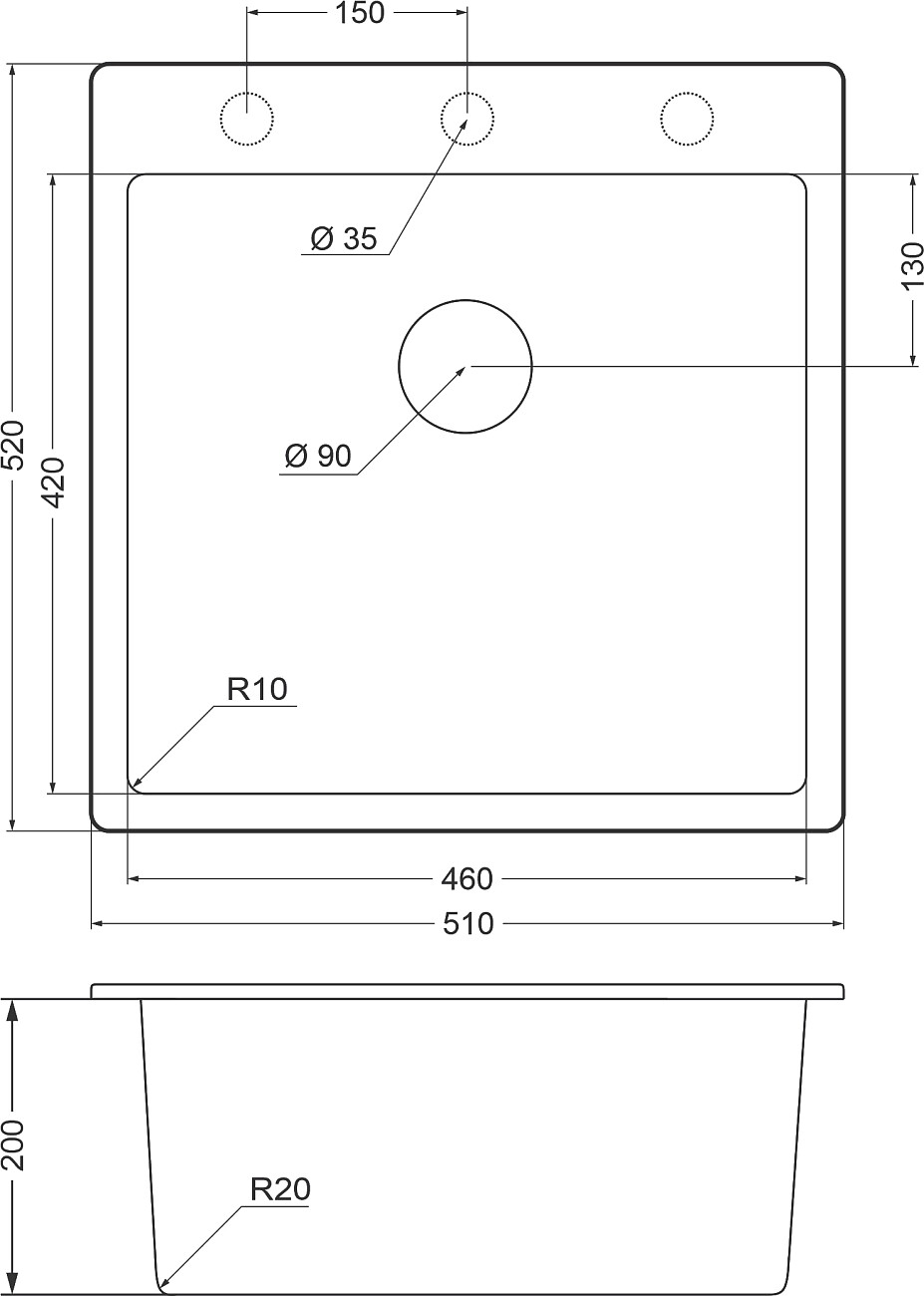 Мойка кухонная 51х52 см сардоникс Domaci "Солерно" DMQ-1510.Q - изображение 4