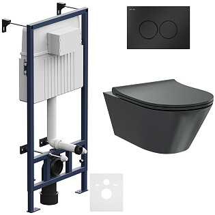 Унитаз подвесной черный Creto Logan L3 1003-002-L3BlMat с инсталляцией Am.Pm ProC I012707.0138