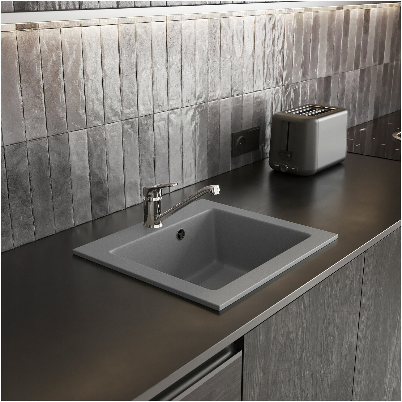 Мойка кухонная из искусственного гранита серая Domaci "Верона" 48-44 серая - изображение 5