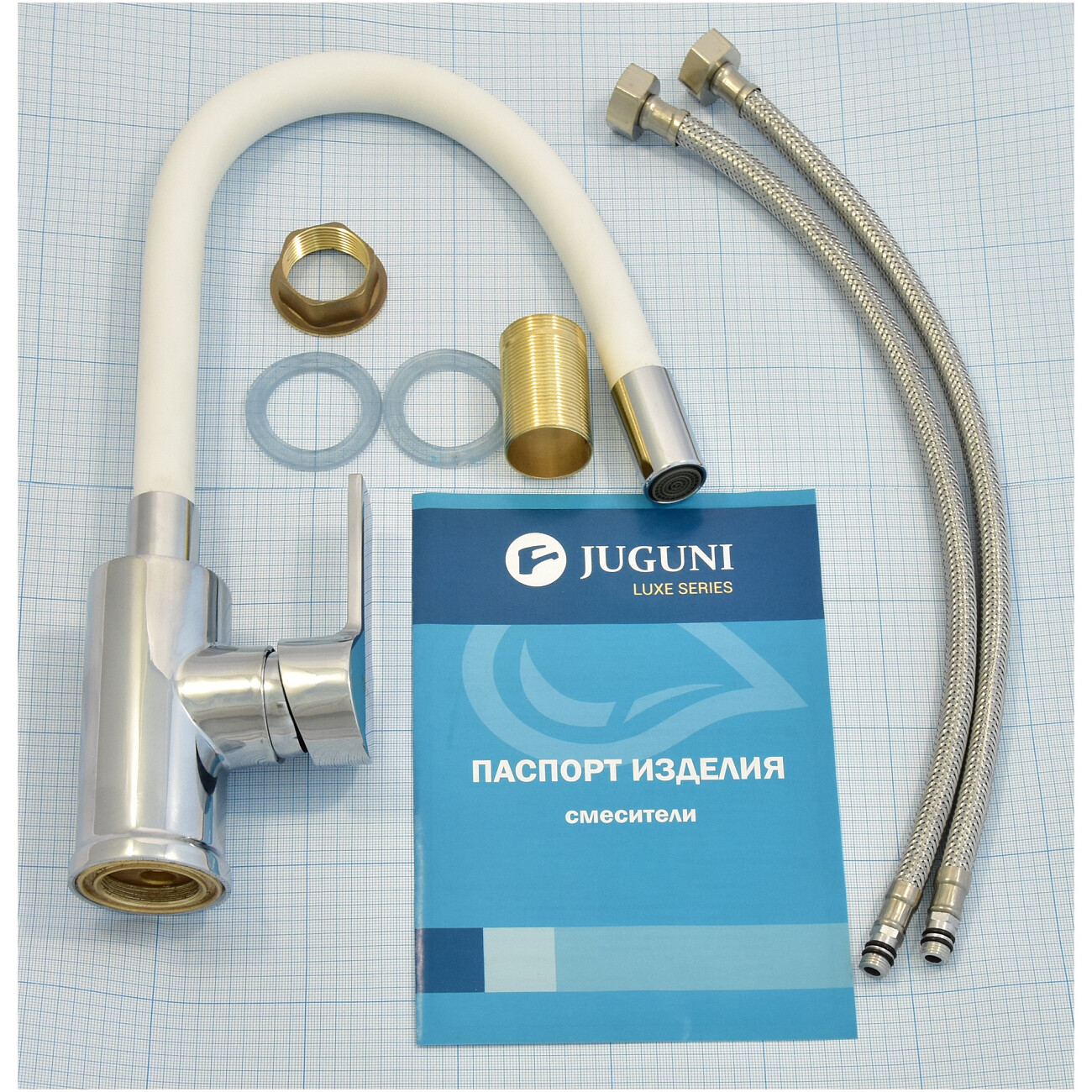 Смеситель для кухни однорычажный с гибким изливом белый, хром Juguni Luxe Capella 0402.485 - изображение 9