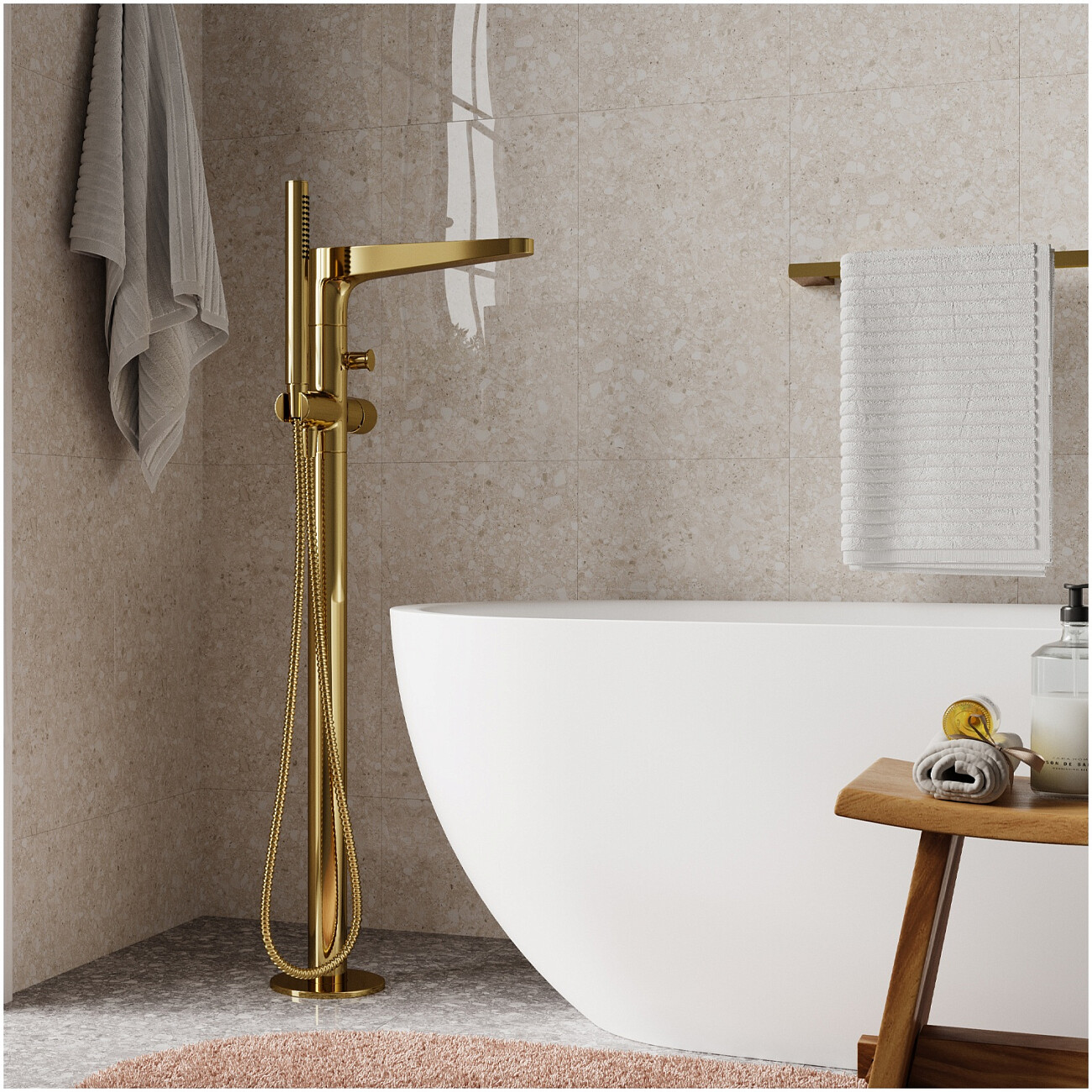 Смеситель для раковины напольный из латуни золотой Wasserkraft 7121 - изображение 2