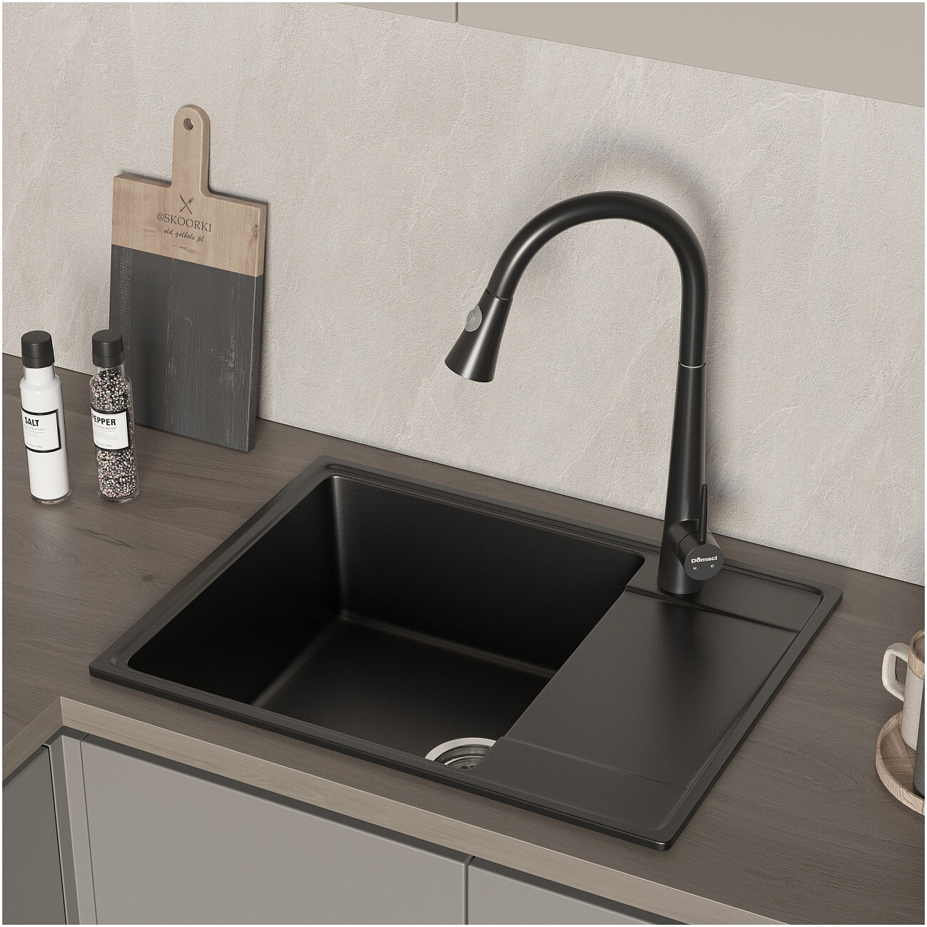 Мойка кухонная из искусственного мрамора с крылом черная Domaci "Палермо" PR-650-004 - изображение 8