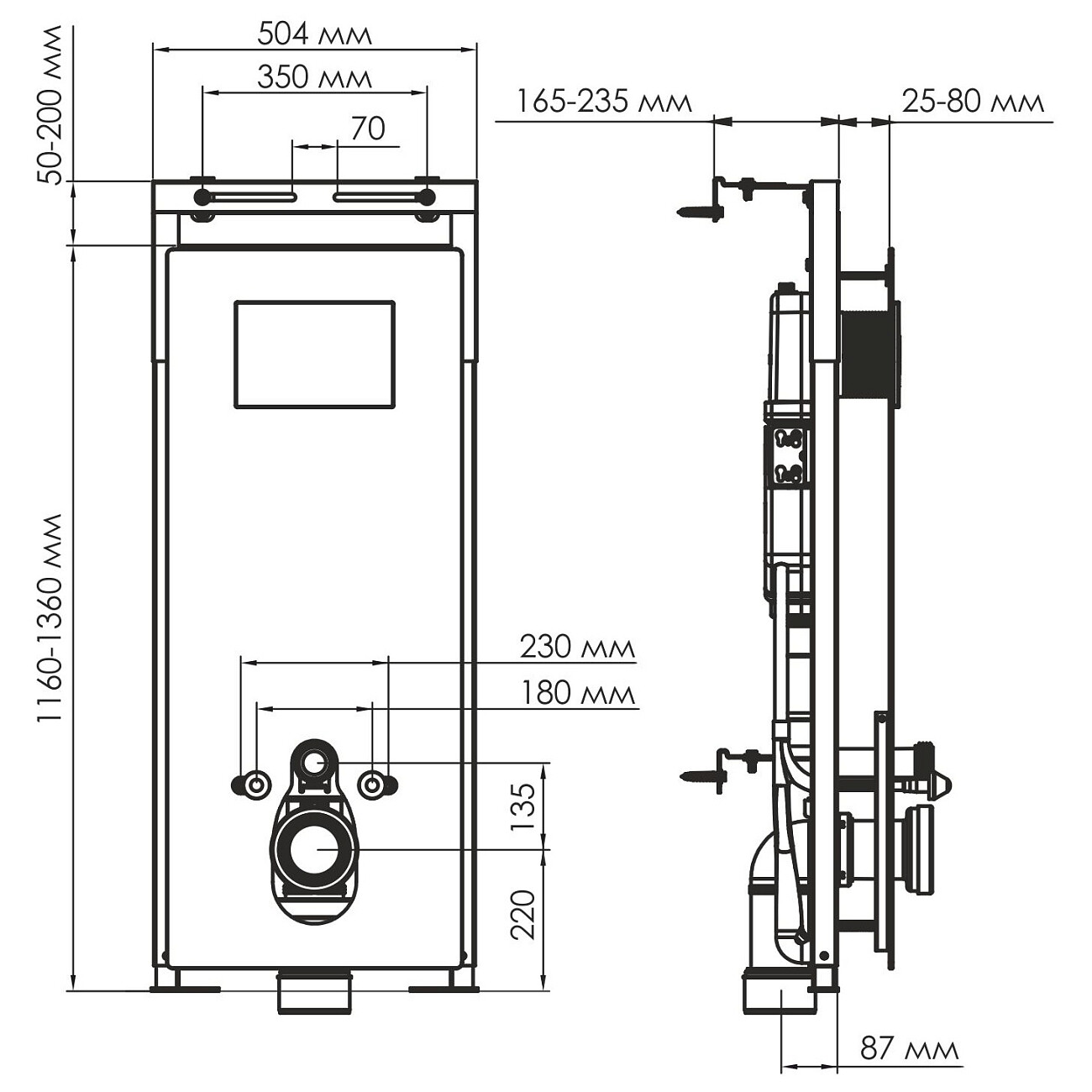 Инсталляция для подвесного унитаза с золотой матовой кнопкой Wasserkraft Salm 27TLT.010.ME.WH.MG04 - изображение 2