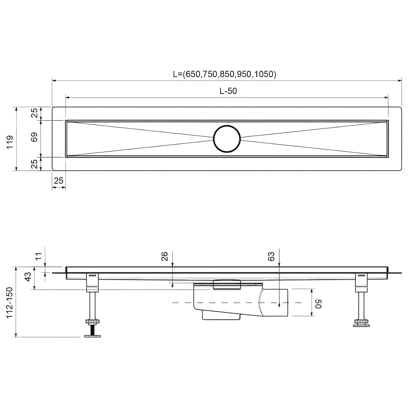 Душевой лоток с вставкой "lines" хром Timo Drain System 600 - изображение 5