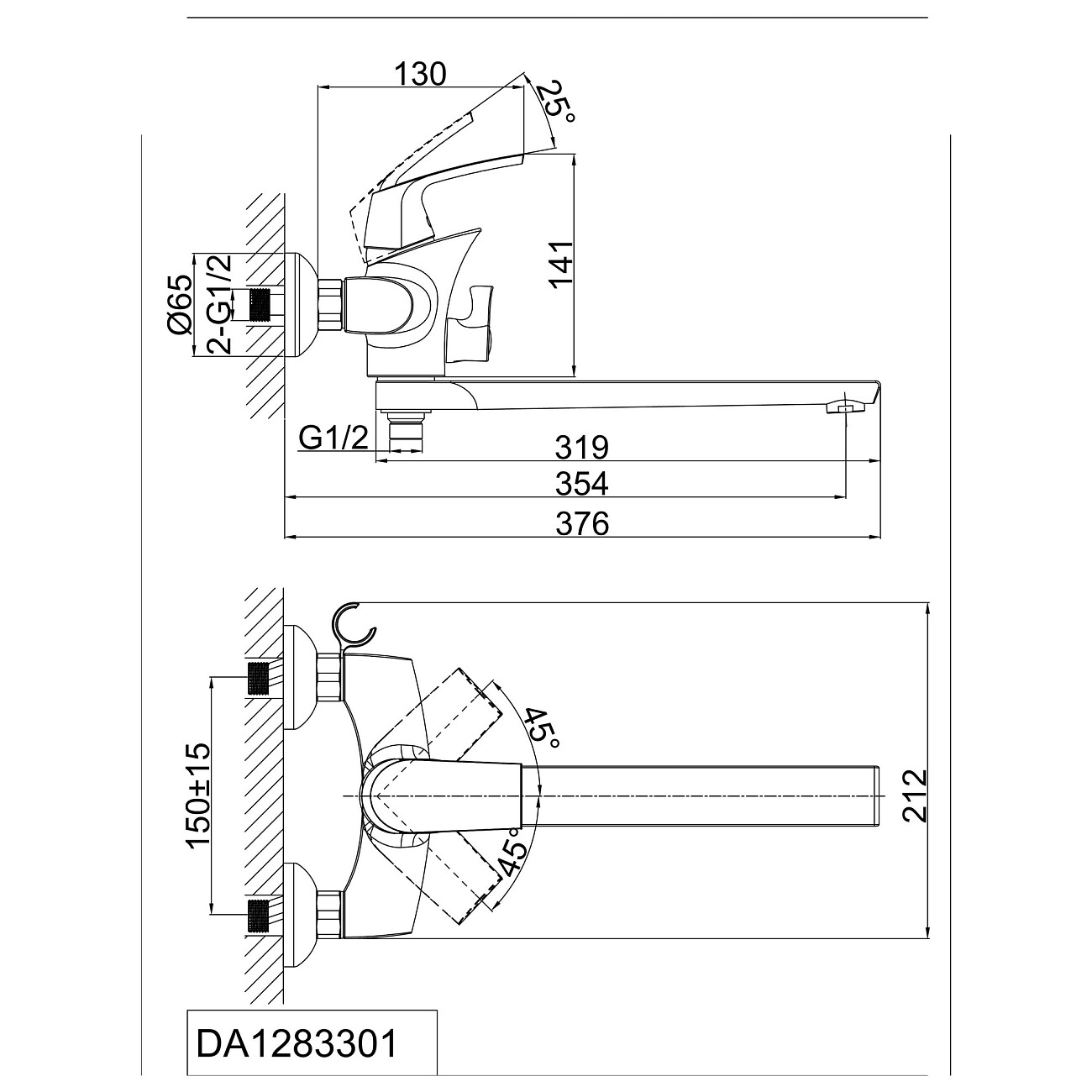 Смеситель для ванны однорычажный с душевым гарнитуром хром D&K Rhein Feuerbach DA1283301 - изображение 2