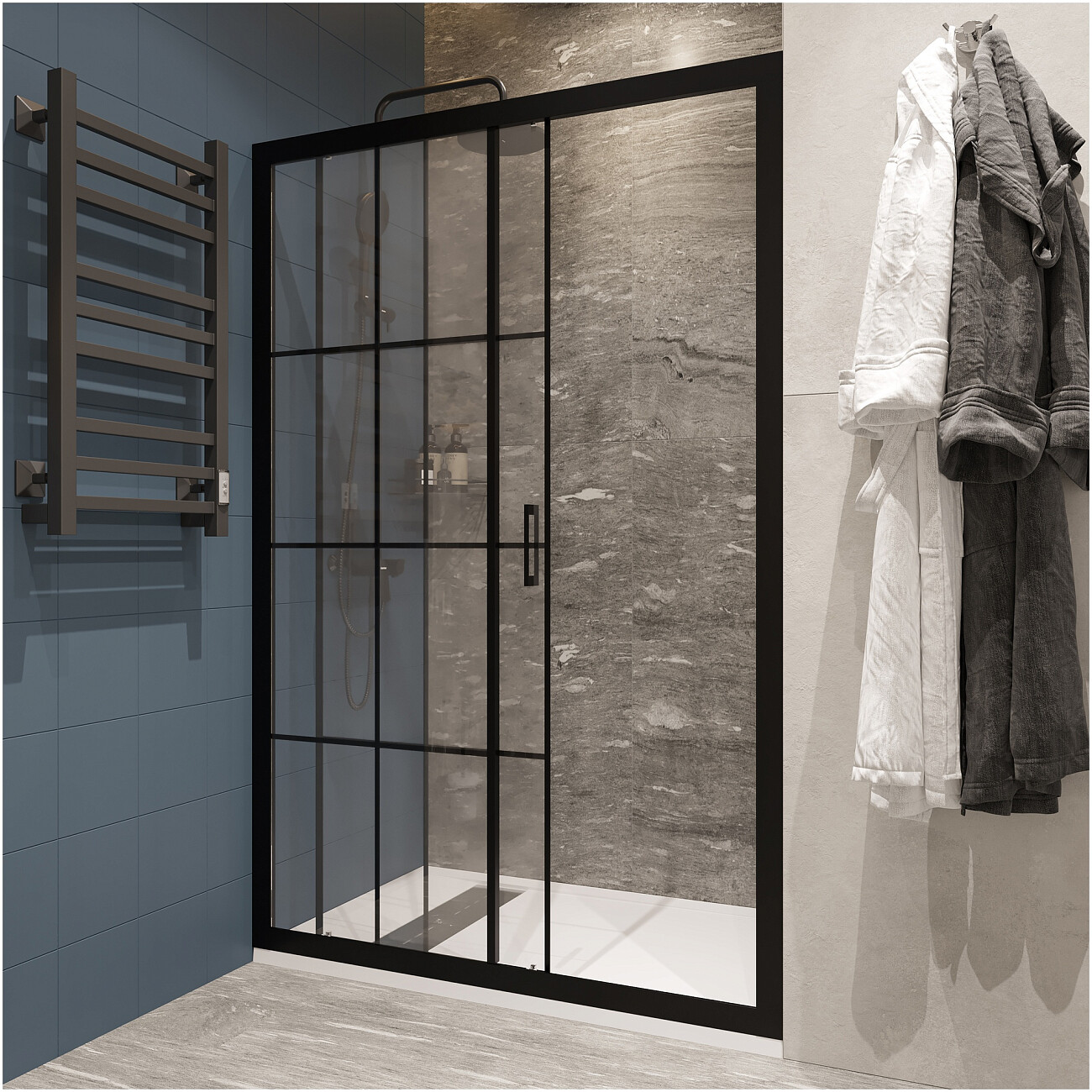 Душевая дверь в нишу раздвижная 120х180 см прозрачная, черная Diwo "Калуга" DS-KA-120-BL - изображение 5