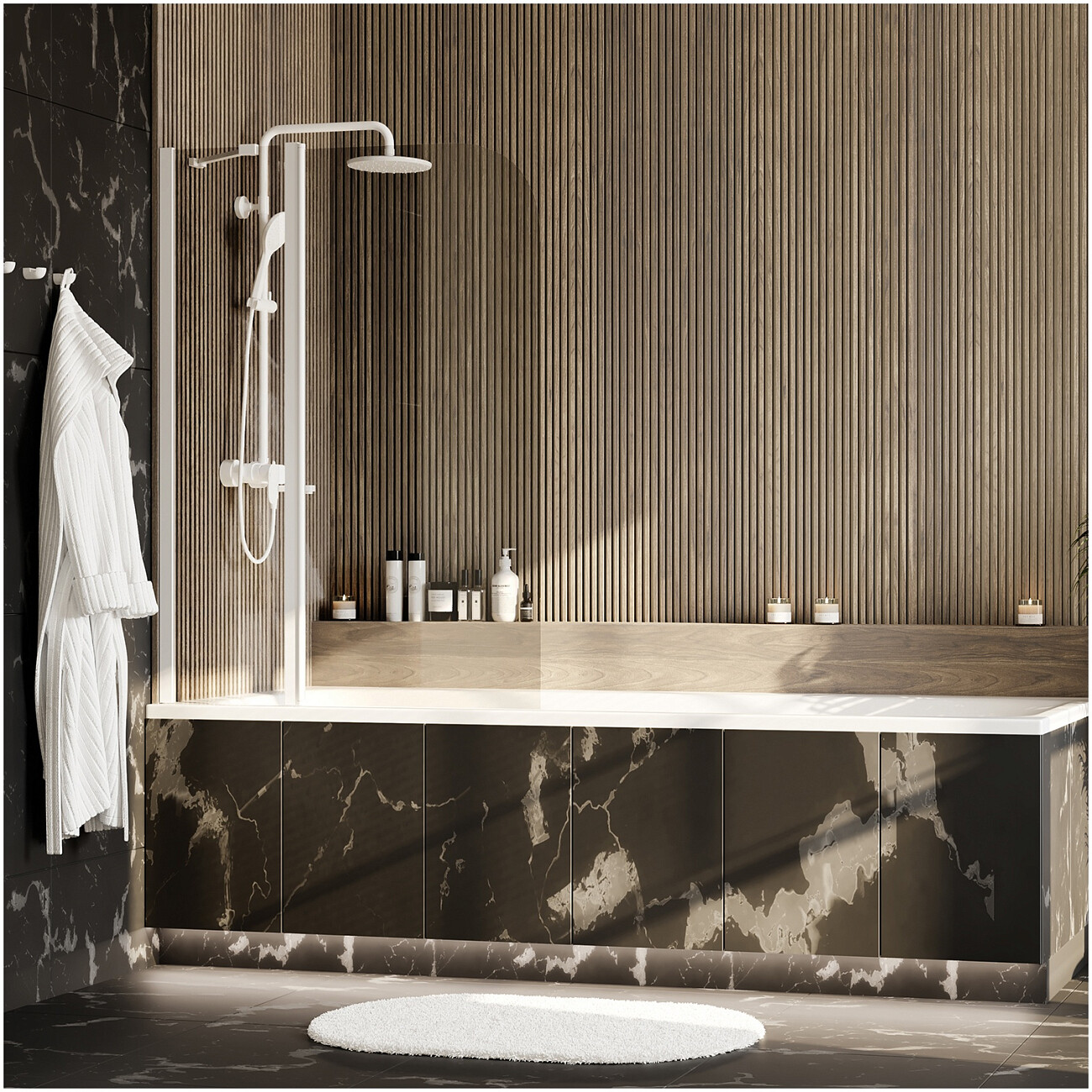 Штора стеклянная на ванну 140х110 см белая Wasserkraft Leine 35P02-110WHITE Fixed - изображение 2