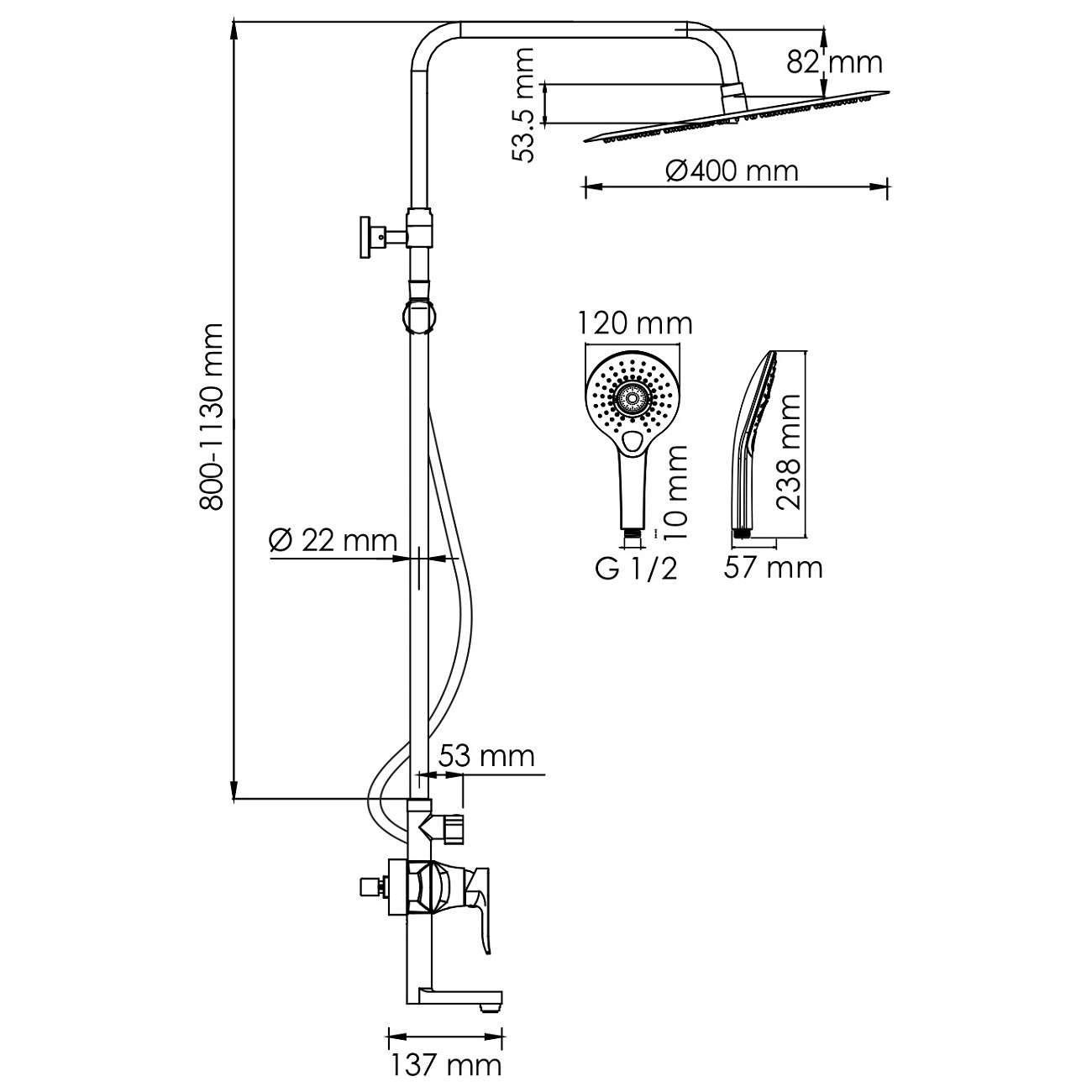 Душевой комплект со смесителем хром A166.117.101.087.CH - изображение 3