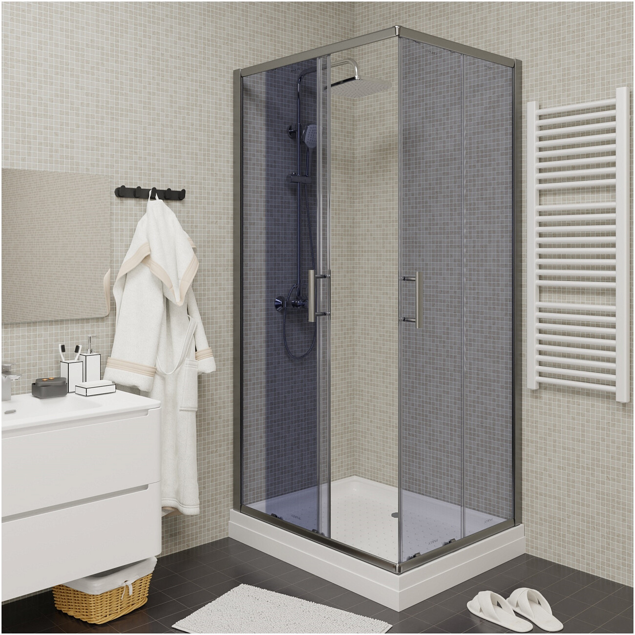 Душевой уголок прямоугольный с низким поддоном 70х100 см хром Parly Quadro QZ71S - изображение 6