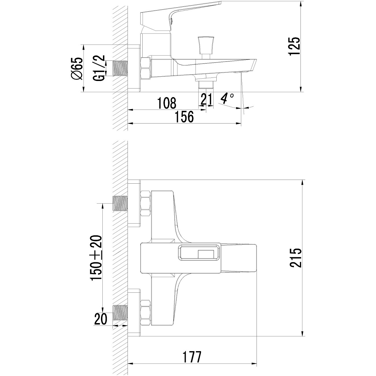 Смеситель для ванны с душем настенный черный Stworki "Хедмарк" S38100BK - изображение 10