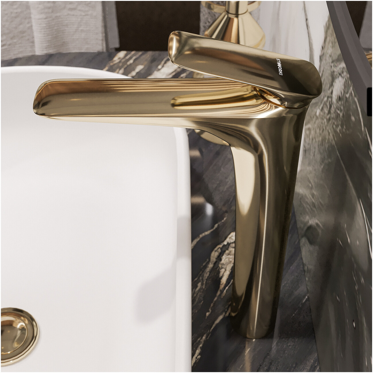 Смеситель для раковины однорычажный золотой Stworki "Молде" S23020GG - изображение 7
