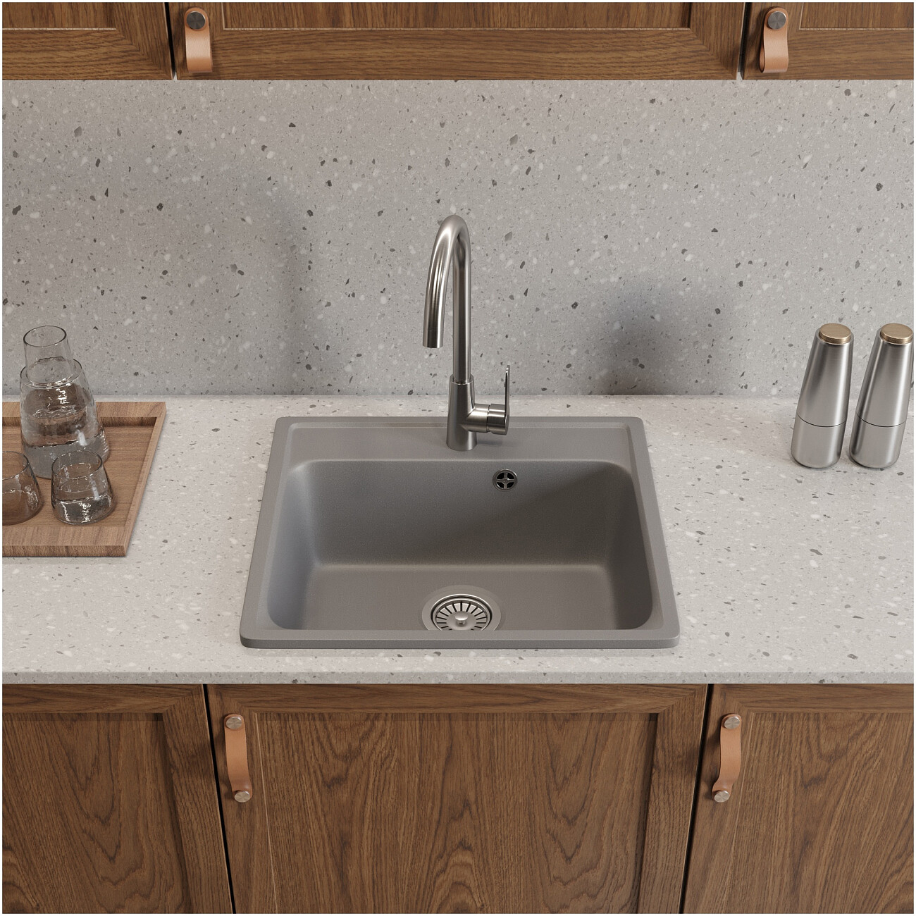 Мойка кухонная кварцевая грей Domaci "Савона" QB 530 - изображение 3