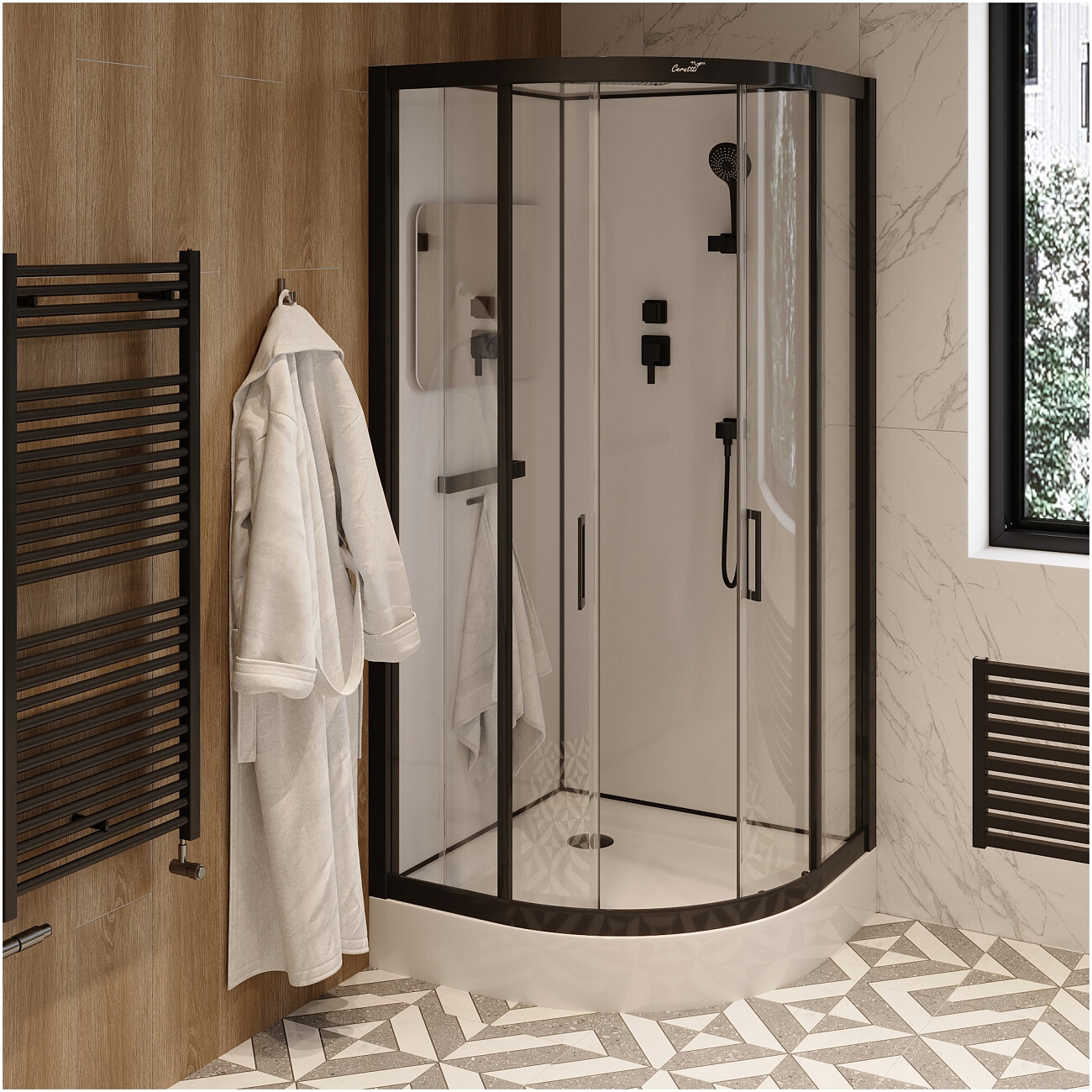 Душевая кабина четверть круга с низким поддоном 90х90 см черная, белая Cerutti SPA Viva 91B - изображение 13