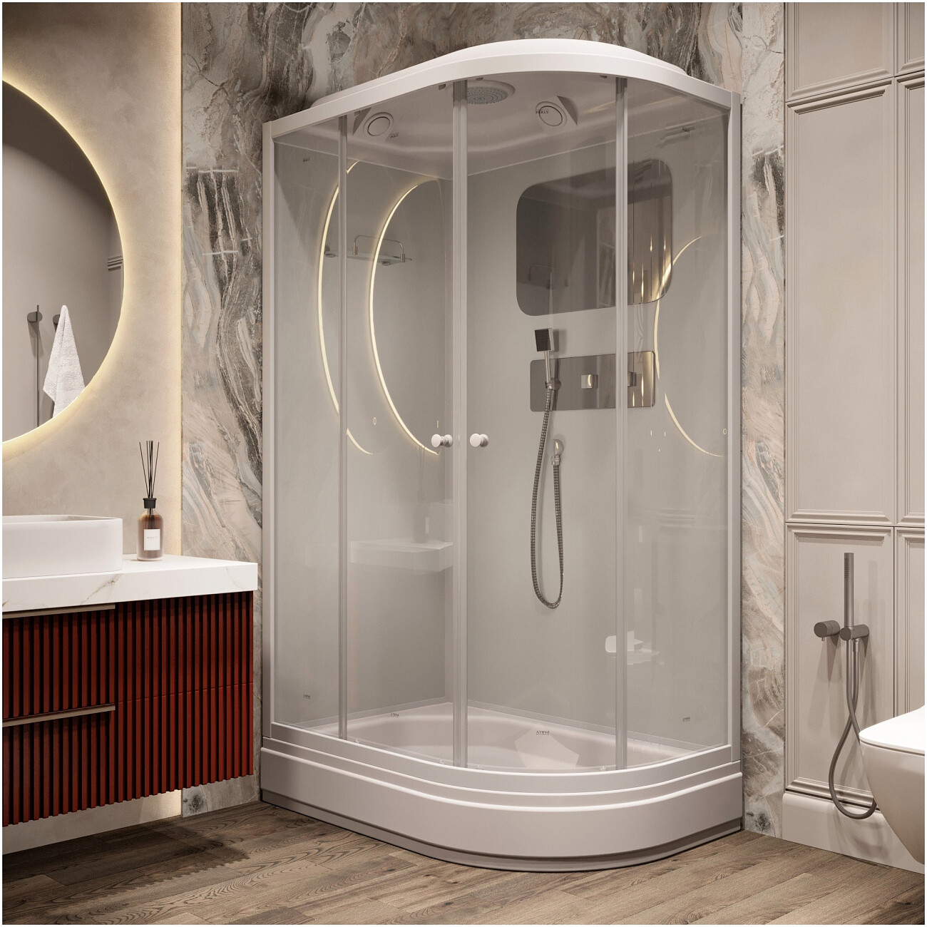 Душевая кабина ассиметричная левая со средним поддоном 80х120 см белая Parly BMM120L - изображение 3