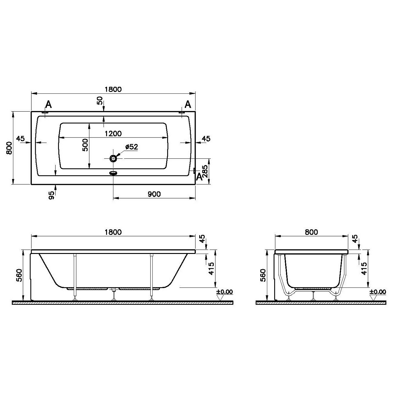 Ванна акриловая 180х80 см белая Vitra Neon 52540001000 - изображение 3
