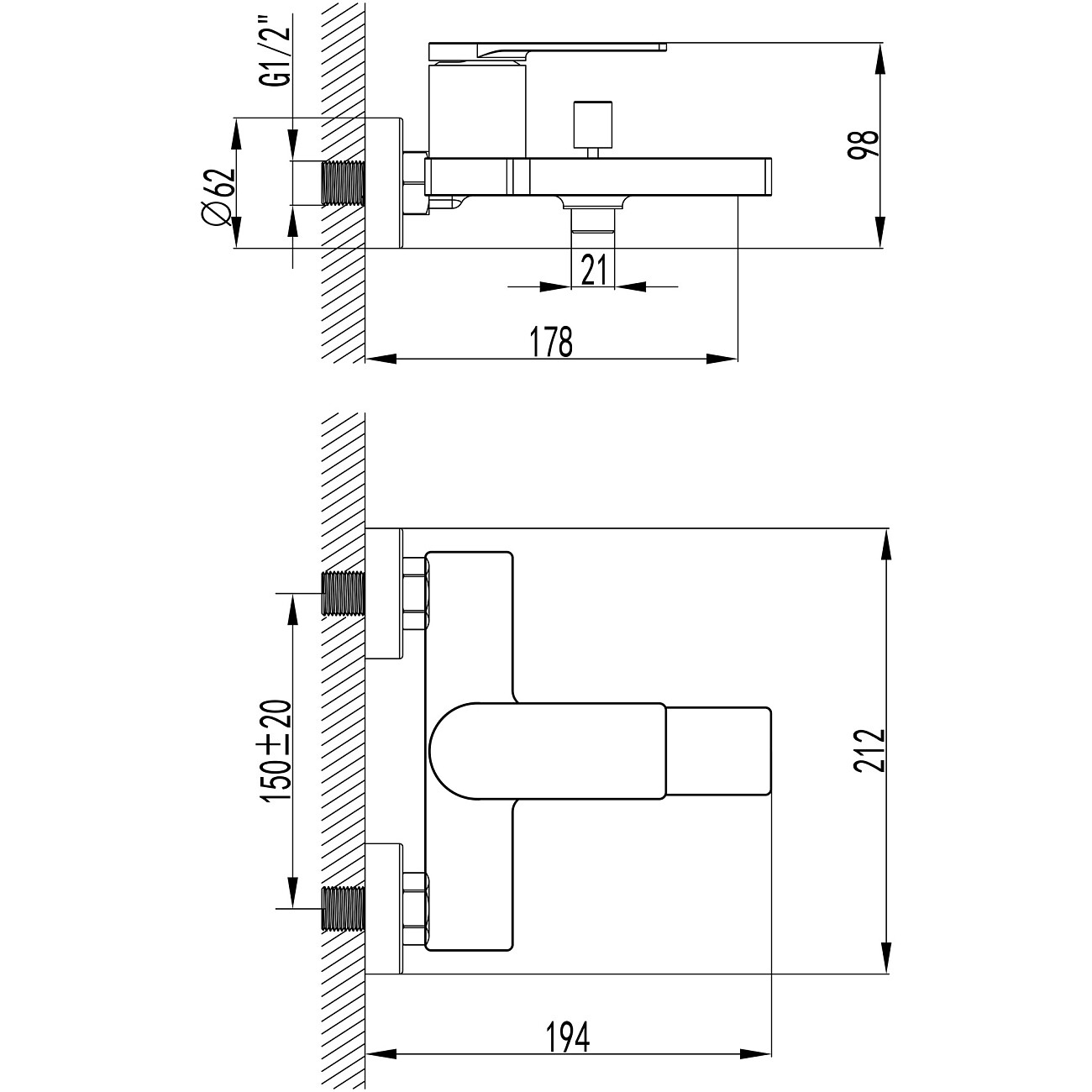 Смеситель для ванны с душем настенный черный, золотой Stworki "Олланд" S01100BG - изображение 10