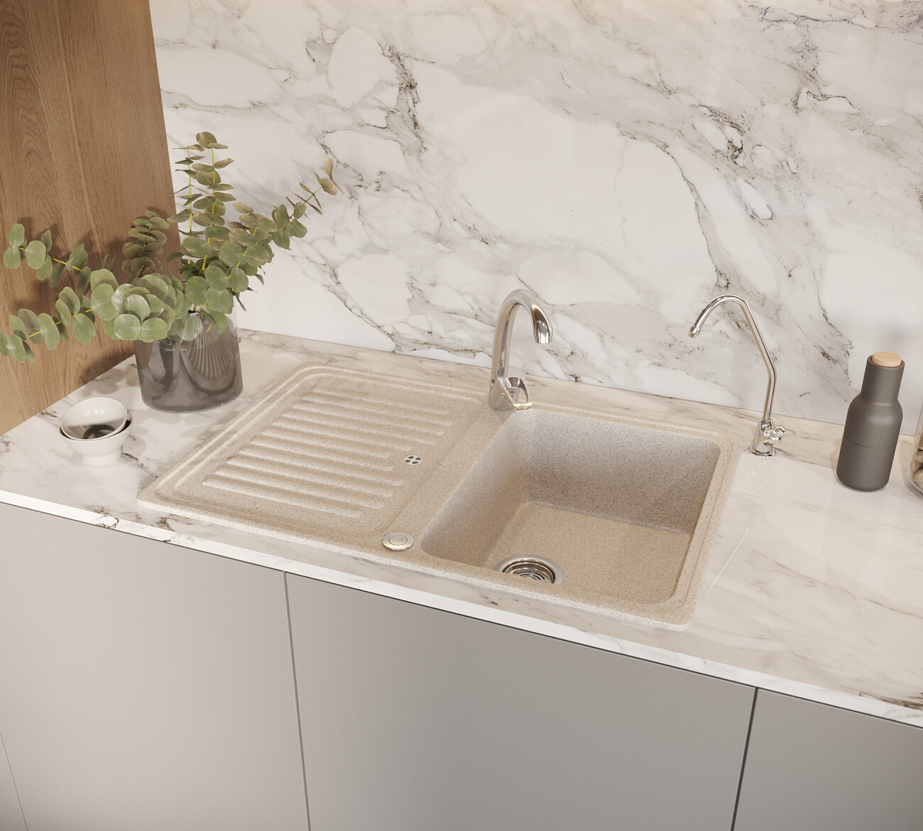 Мойка кухонная бежевая Domaci "Бьелла" DMC-78-328 - изображение 4