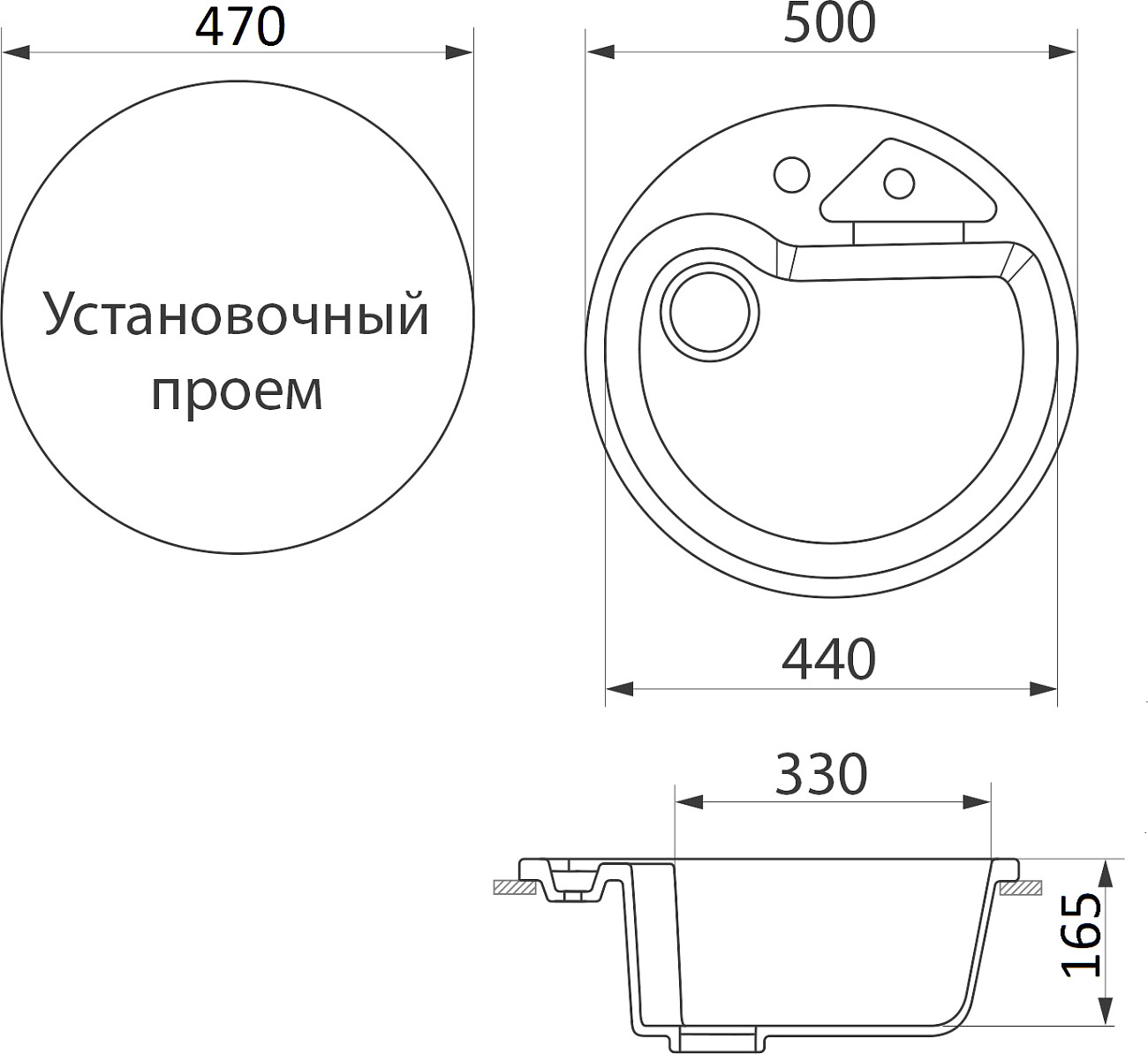 Мойка кухонная круглая антрацит Domaci "Бьелла" DMC-08K-343 антрацит - изображение 2