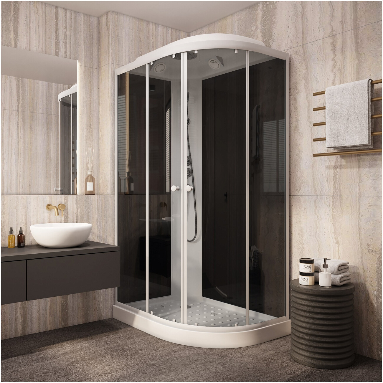 Душевая кабина ассиметричная левая с низким поддоном 80х120 см белая, черная Parly EC1231L - изображение 6