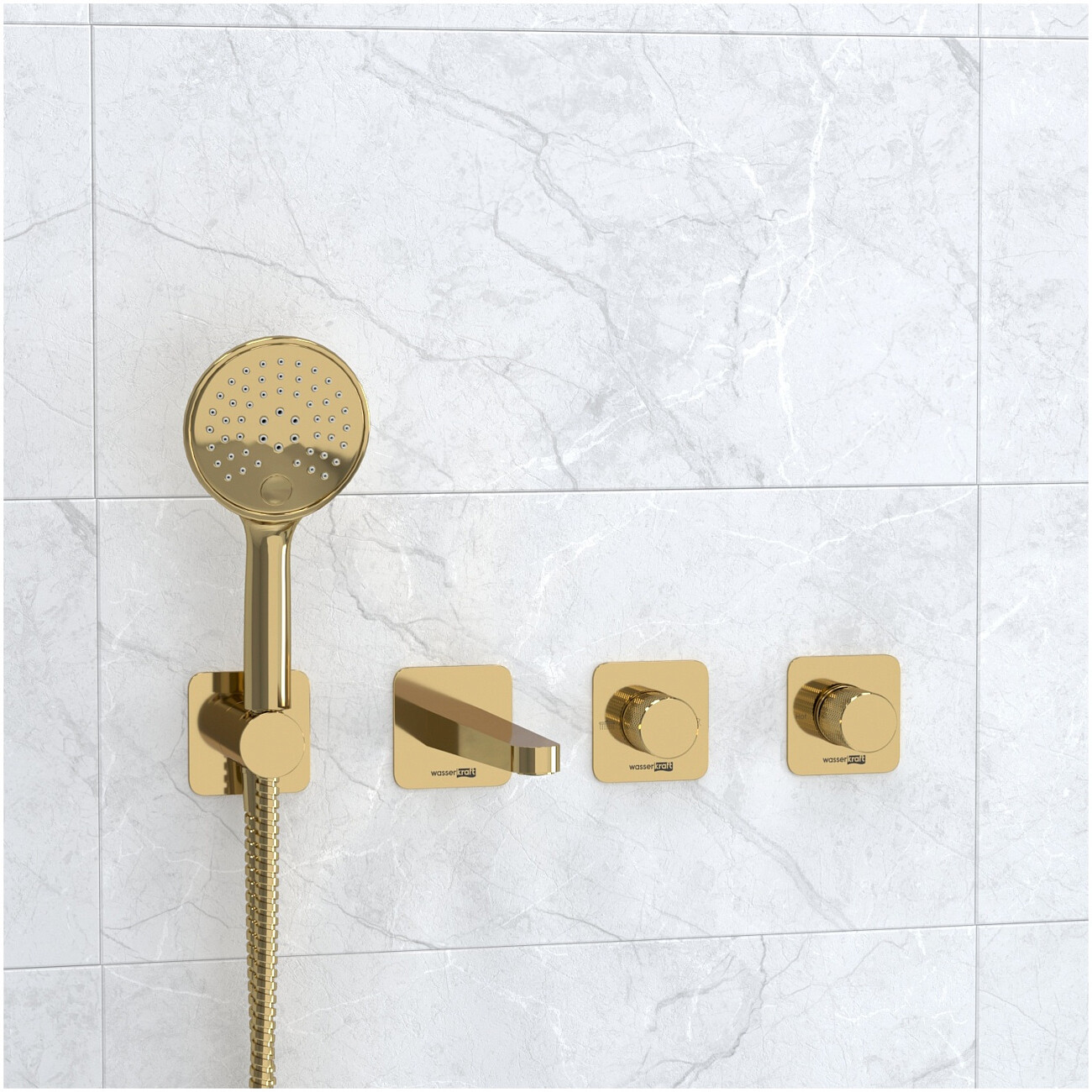 Душевой комплект встраиваемый со смесителем и изливом золотой Wasserkraft A7651.303.305.280.197.207 - изображение 2
