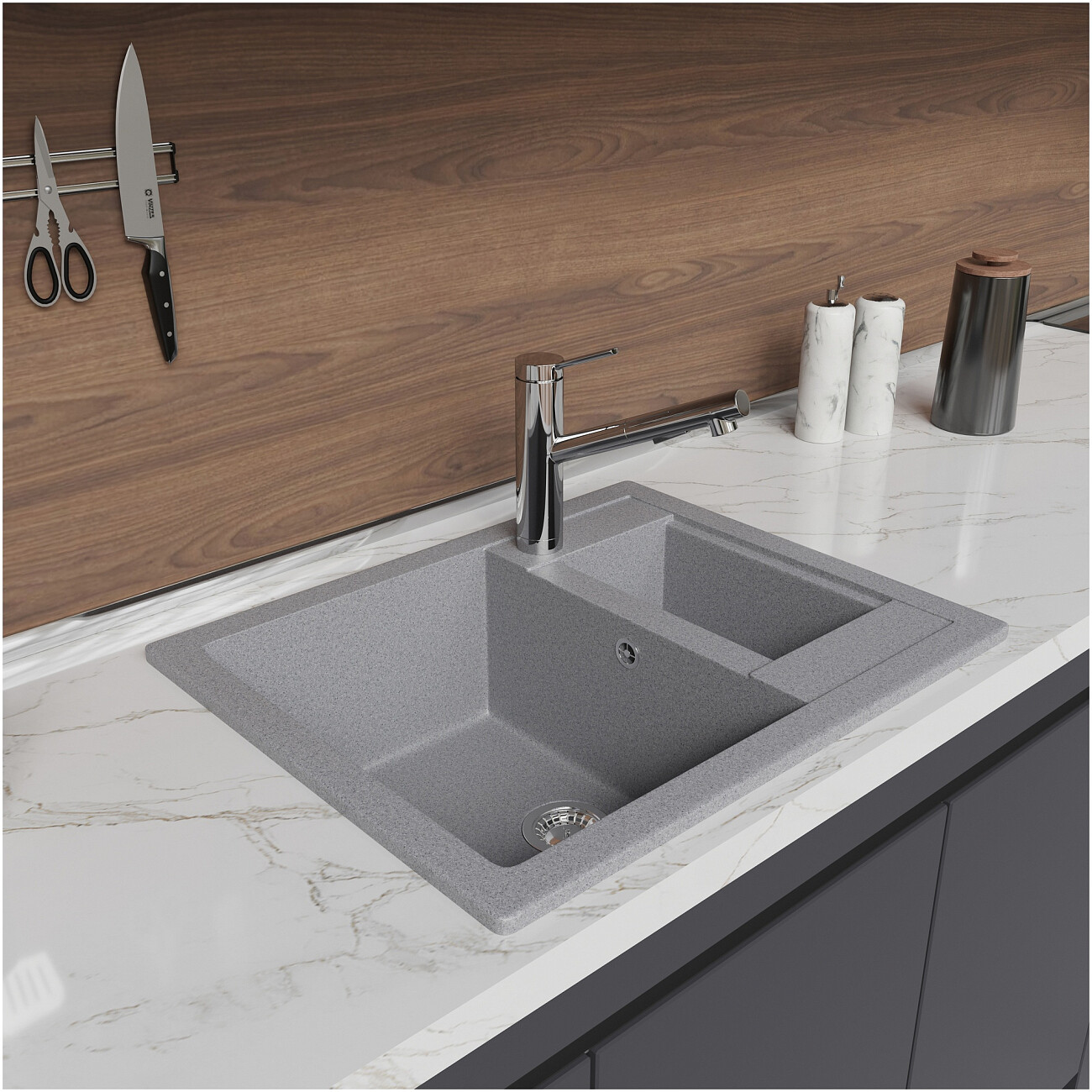 Мойка кухонная серая Domaci "Болонья" М-19-005 - изображение 8