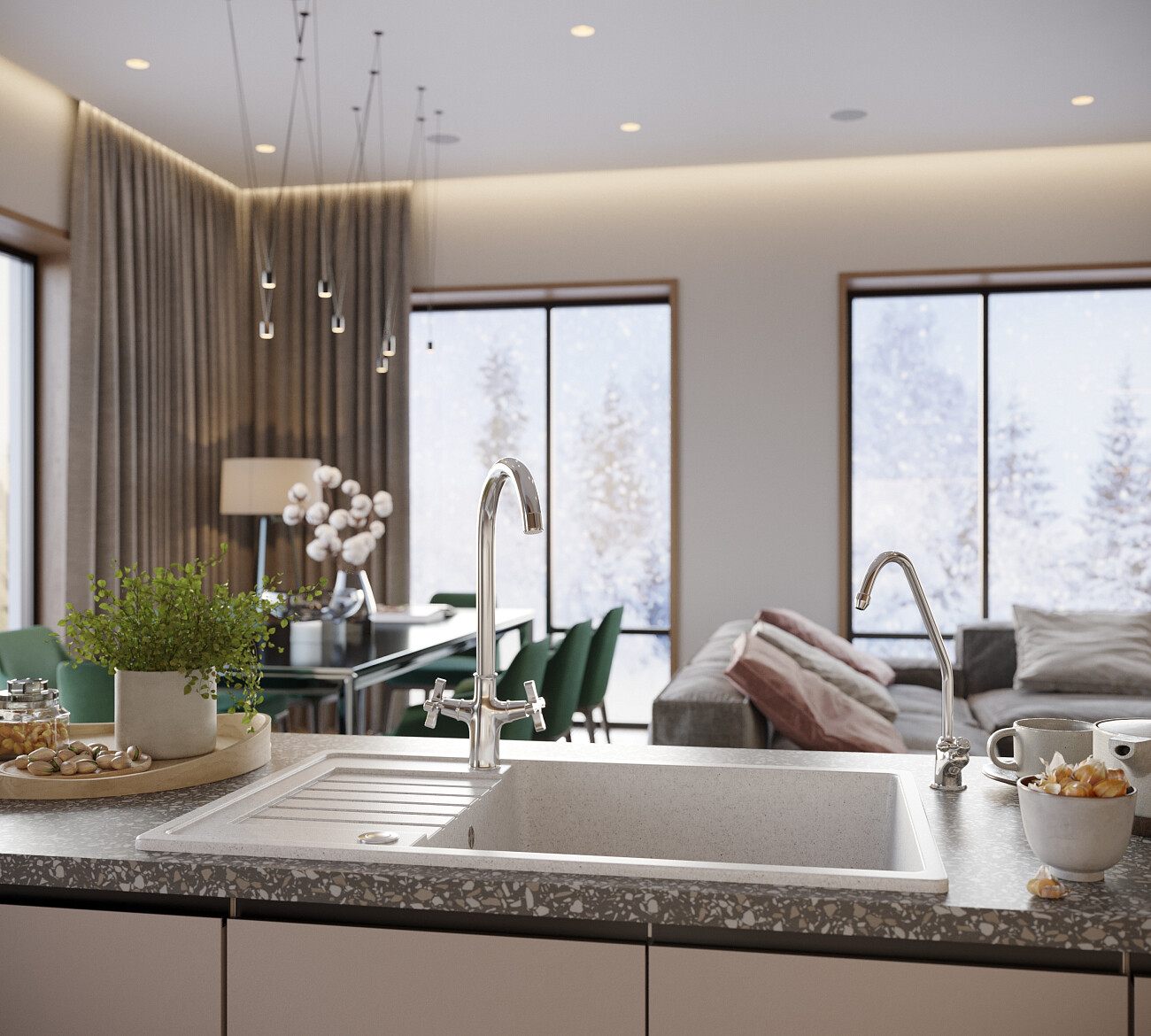 Мойка кухонная прямоугольная мраморная белая Domaci "Бьелла" DMC-78L-331 - изображение 4