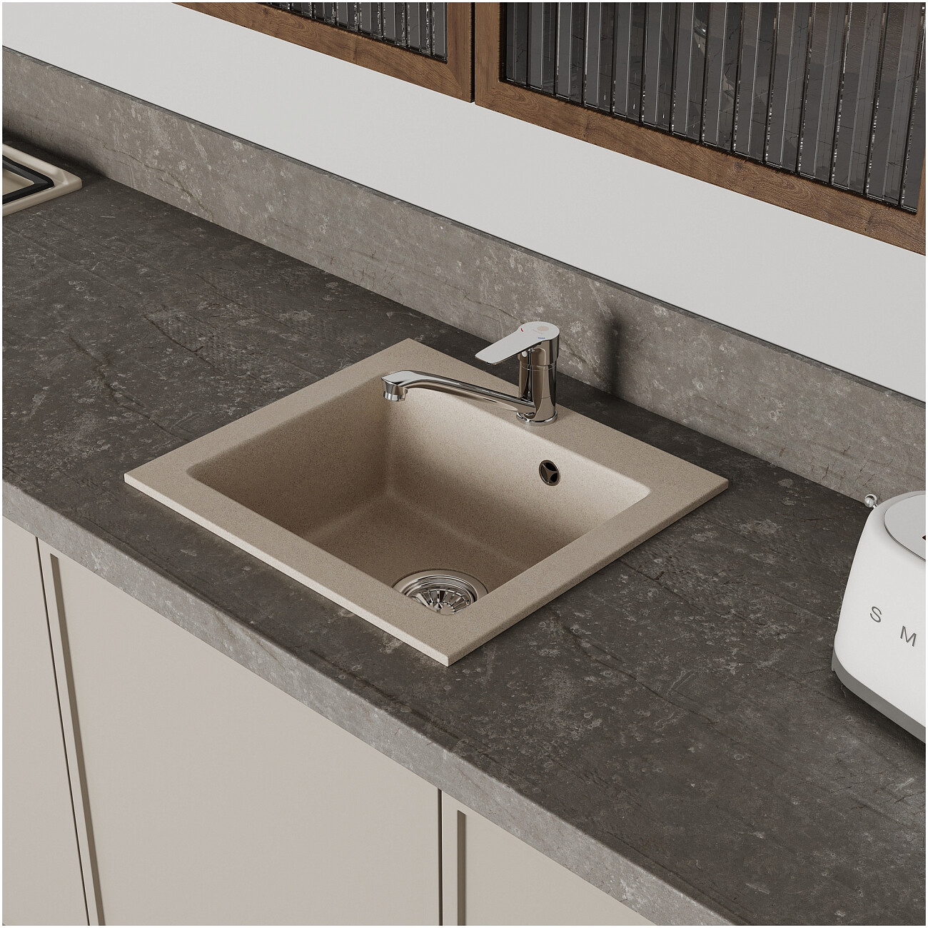 Мойка кухонная из искусственного гранита бежевая Domaci "Верона" 48-44 бежевая - изображение 4
