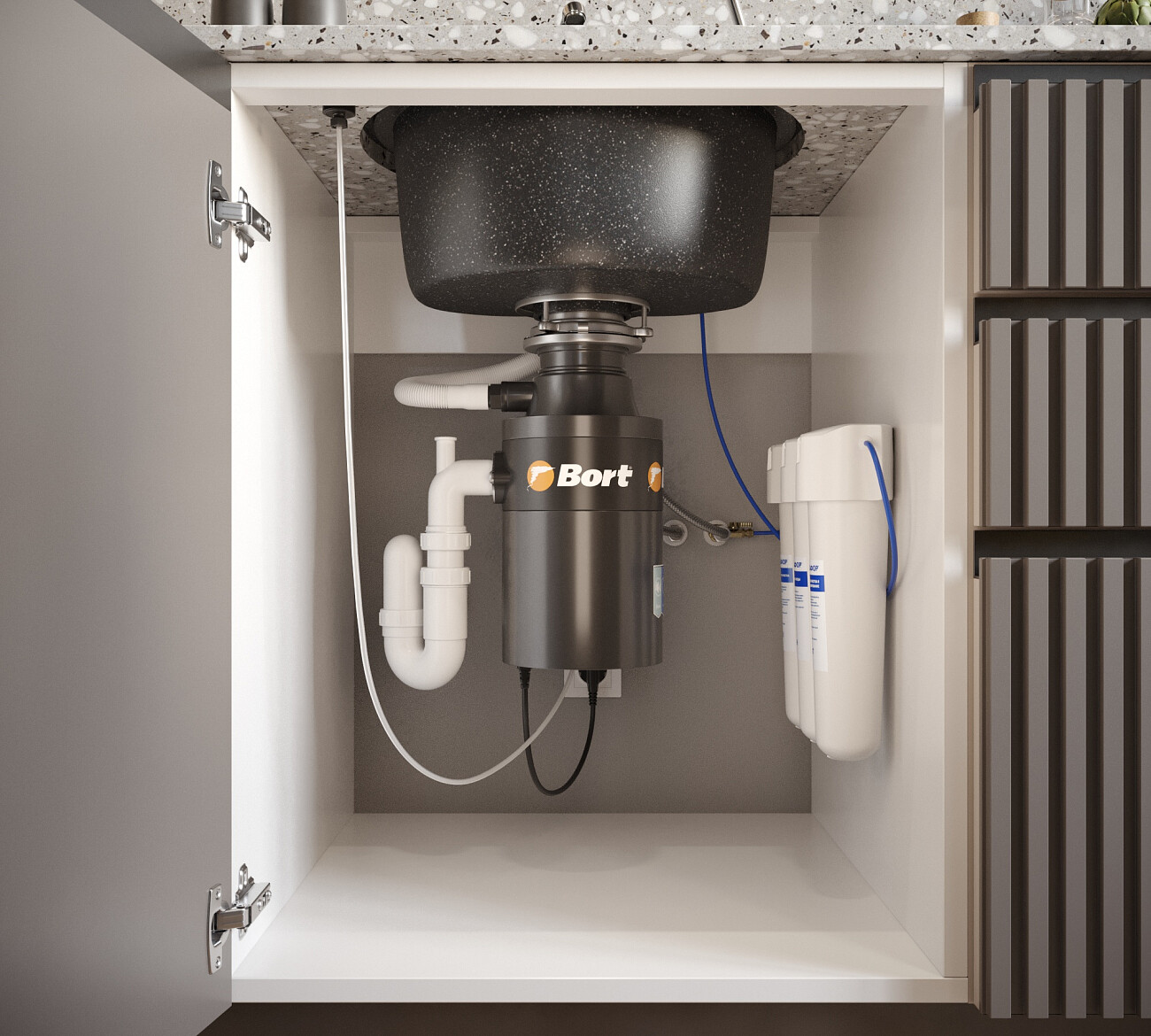 Мойка кухонная из искусственного мрамора круглая 44,5 см черная Domaci "Бьелла" DMC-04 - изображение 8