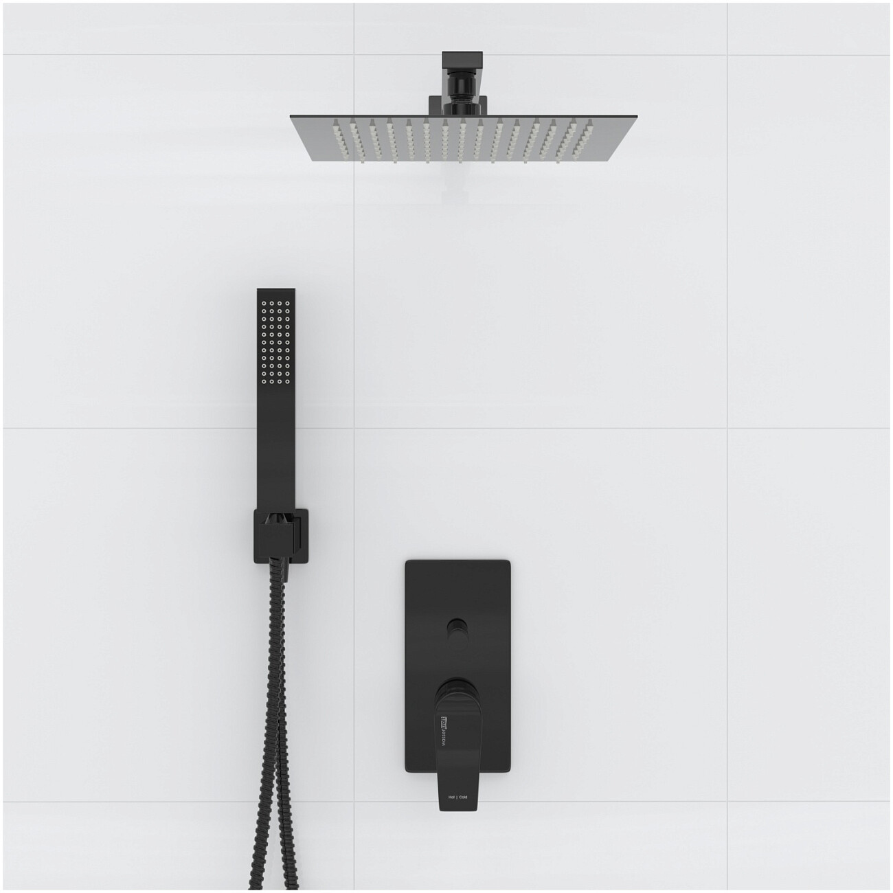 Душевой комплект встраиваемый с верхним душем и лейкой черный Wasserkraft глянец A66209 - изображение 3