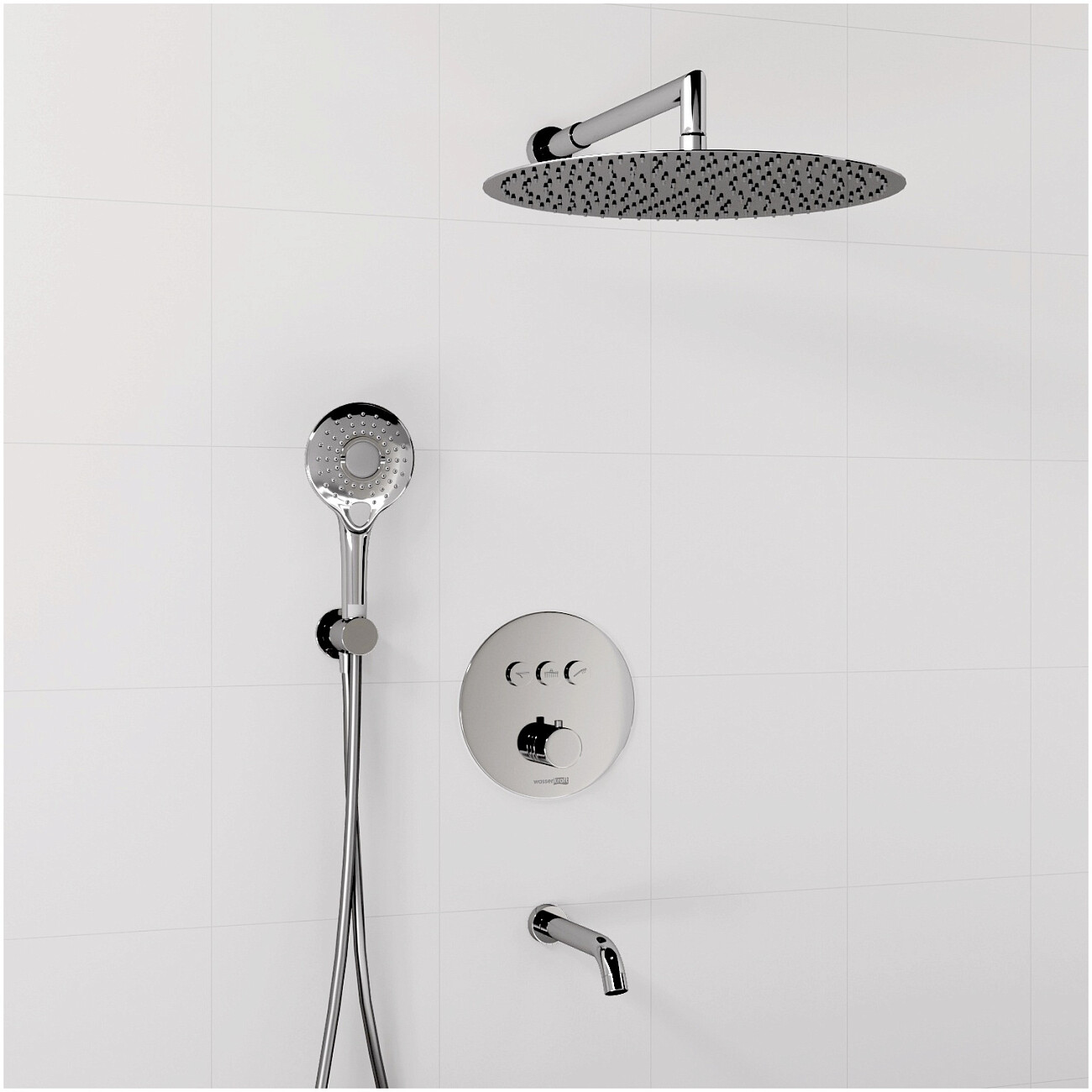 Душевой комплект встраиваемый с верхним душем, лейкой и изливом хром Wasserkraft A175817 Thermo - изображение 2