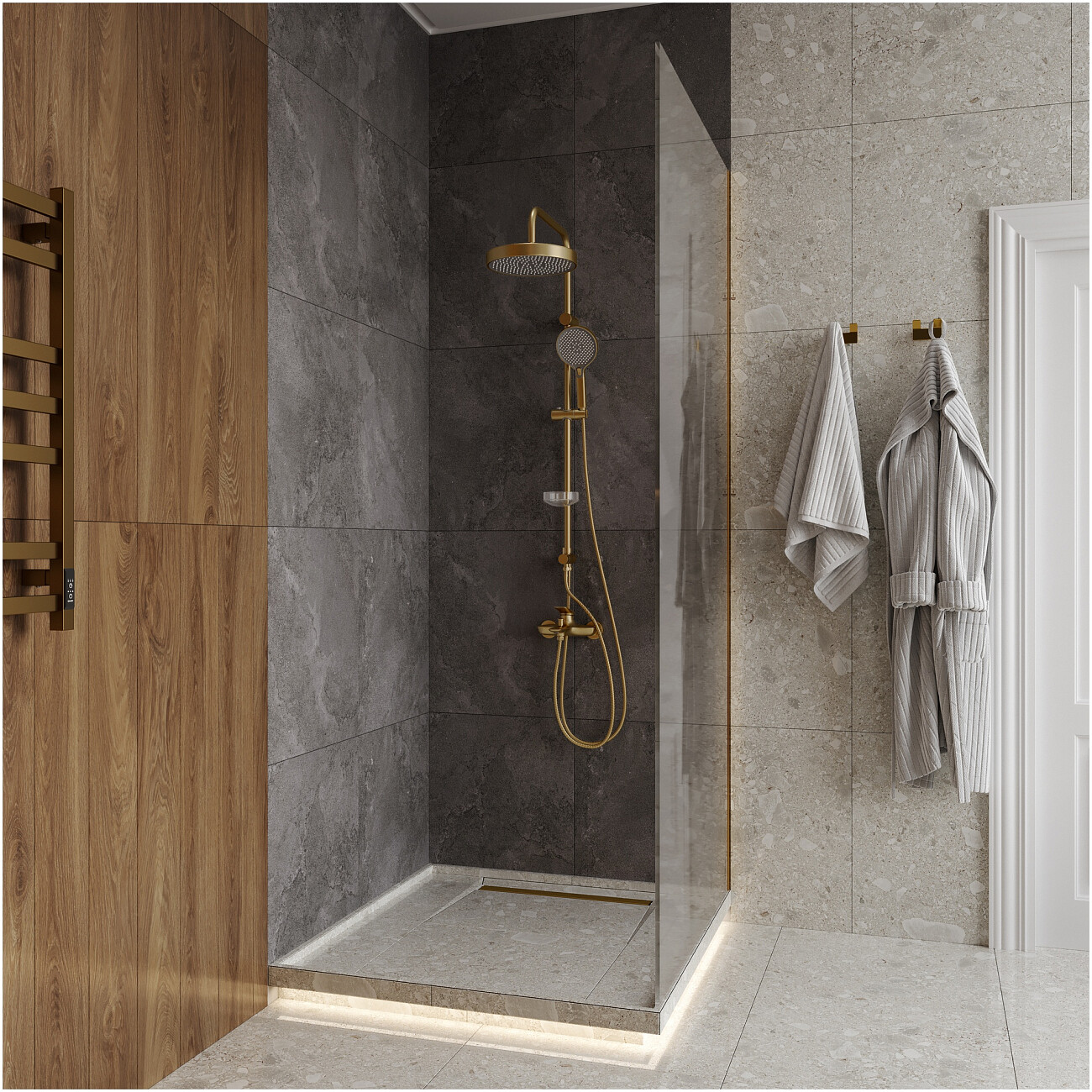 Душевая стойка с верхним душем золотая Stworki "Молде" S23180GM - изображение 7