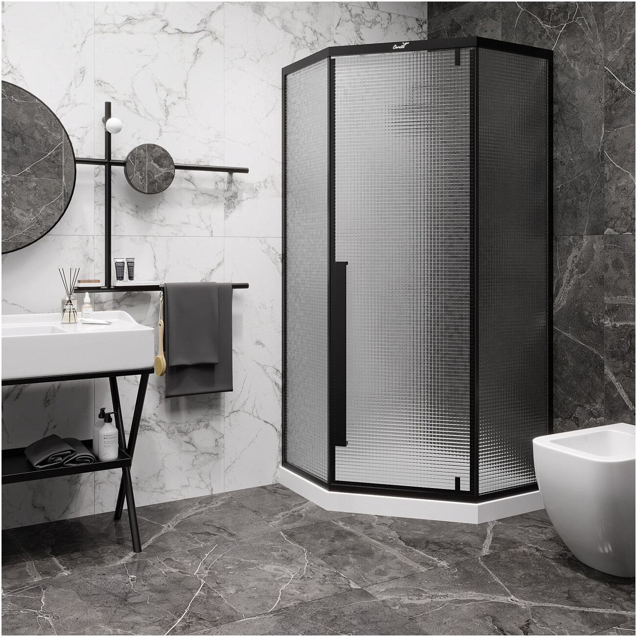 Душевой уголок пятиугольный 90x90 см черный матовый Cerutti SPA C3ABD - изображение 12