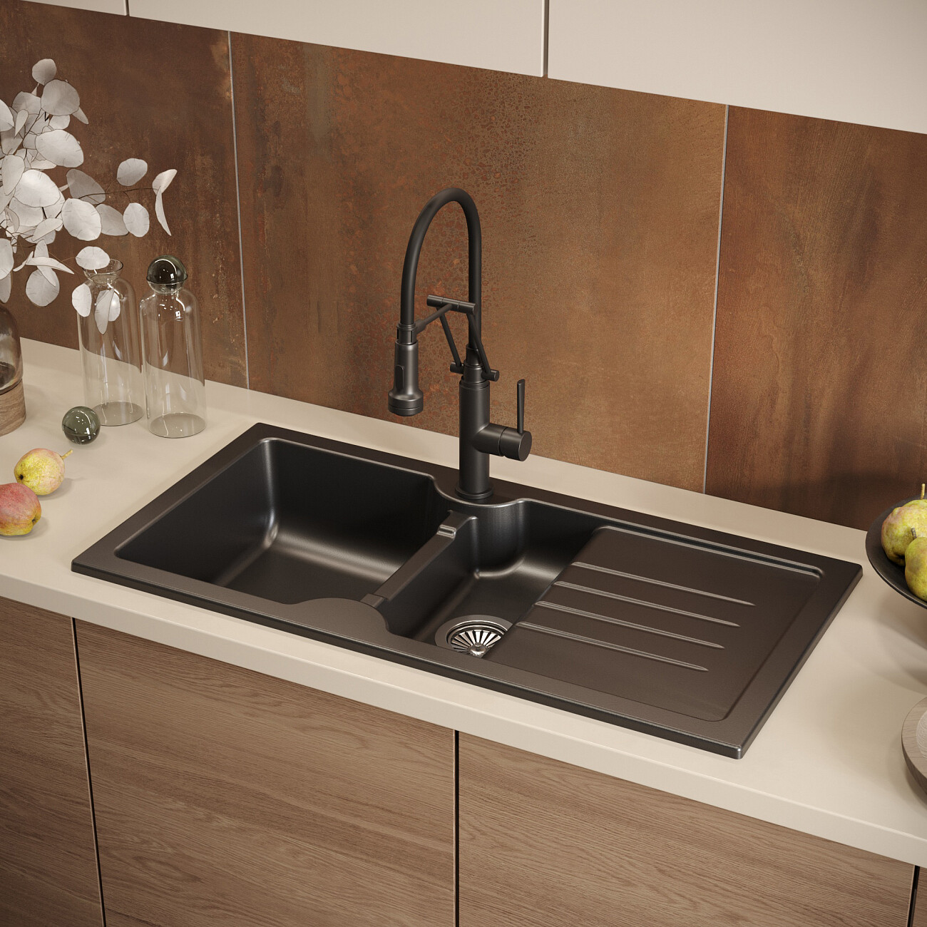 Мойка кухонная матовый черный Domaci "Сиена" 54100-110 - изображение 5