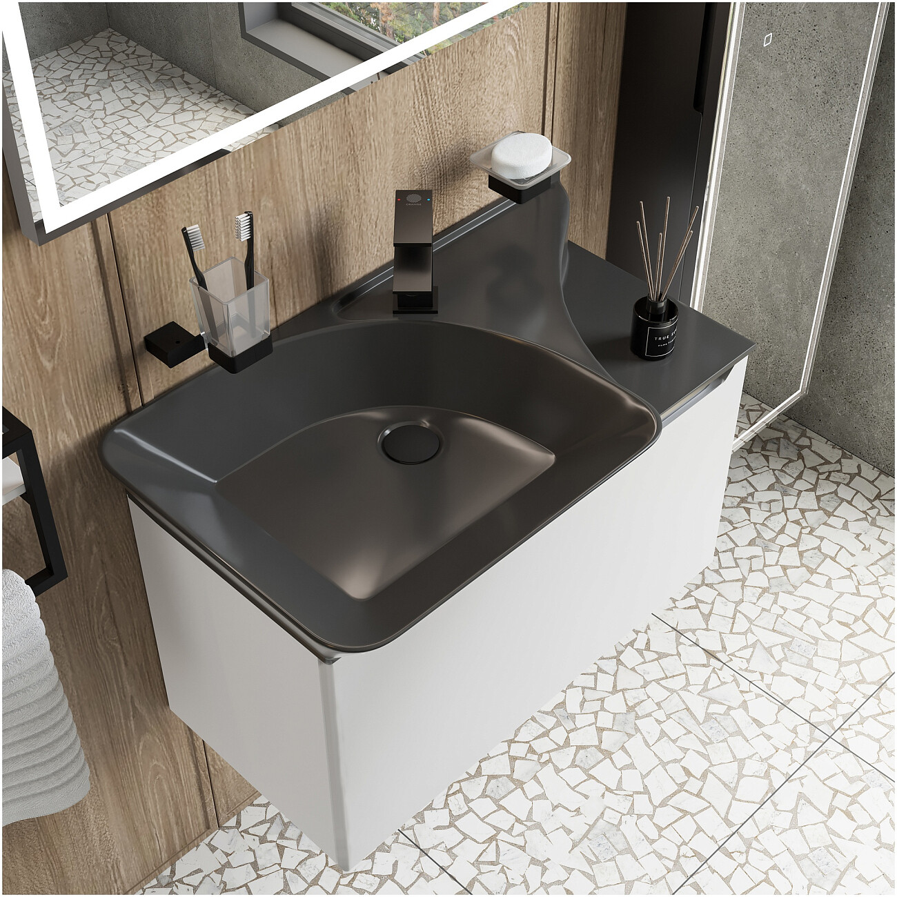 Раковина мебельная фаянсовая 80 см антрацит Stworki "Ши" 3080-KL - изображение 3