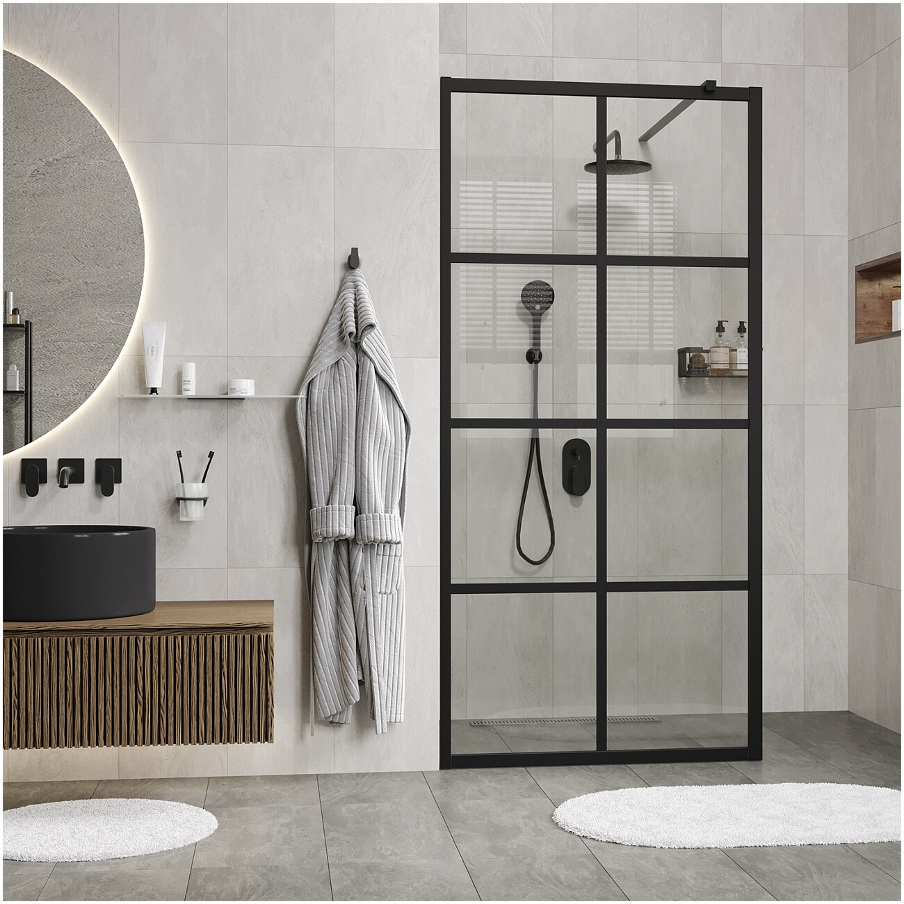 Душевая перегородка 200х120 см прозрачная, черная Wasserkraft Glan 66W40 - изображение 3