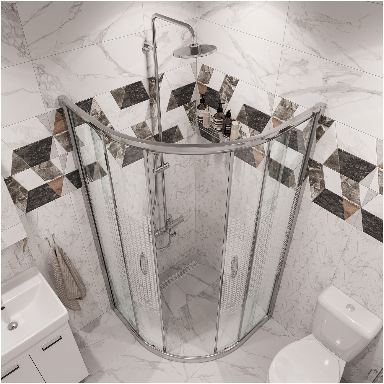 Душевой уголок четверть круга 90х90 см хром Diwo "Архангельск" DS-AR-90х90-CR - изображение 8