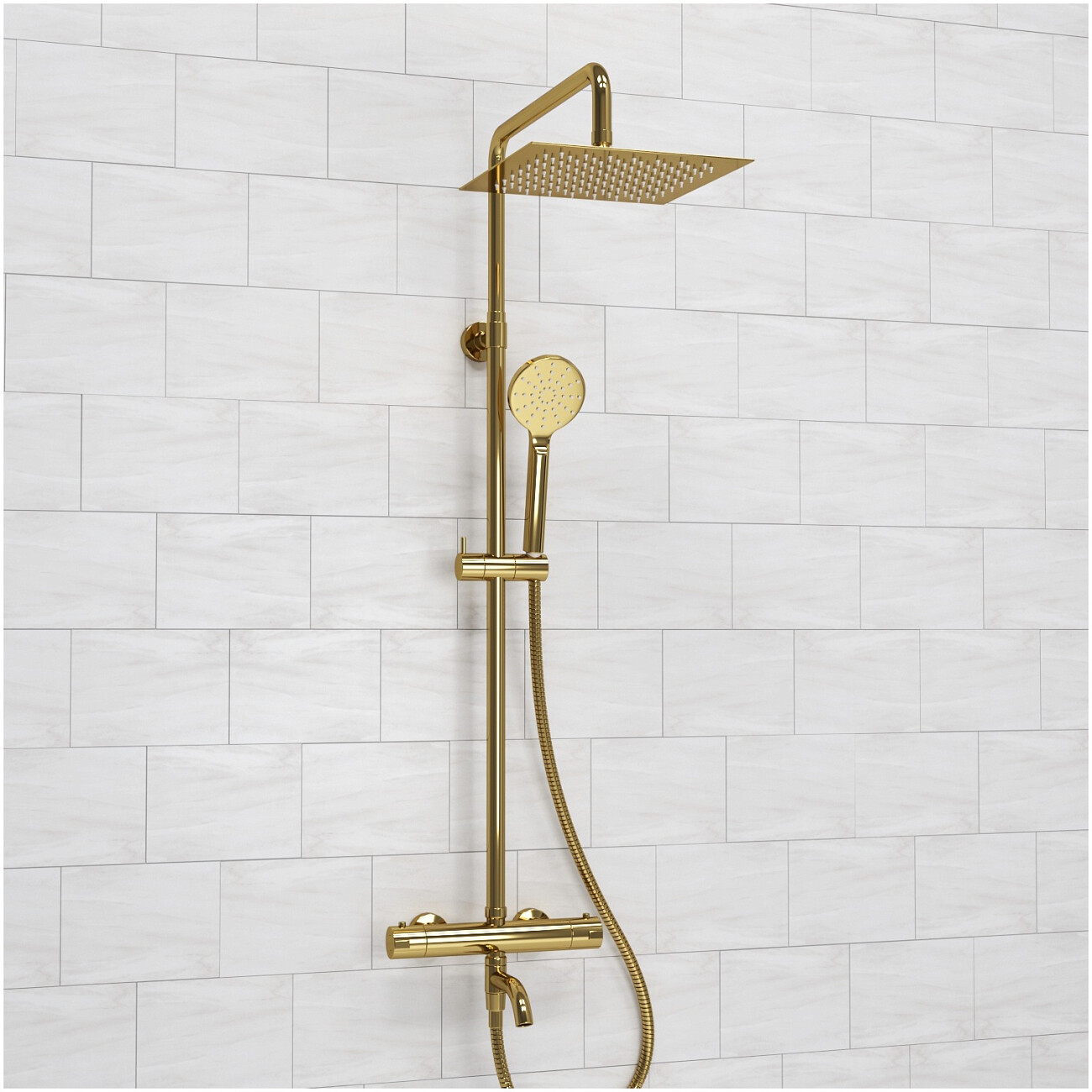 Душевой комплект с тропическим душем и термостатом золотой Wasserkraft Thermo A188.256.207.PG - изображение 3