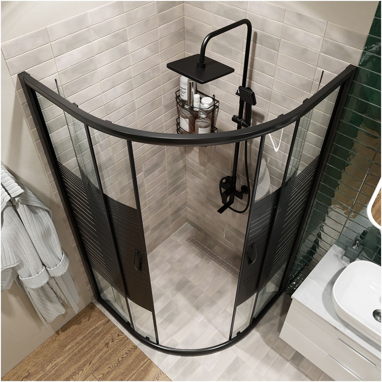 Душевой уголок четверть круга 100х100 см черный Diwo "Брянск" DS-BR-100х100-BL - изображение 5