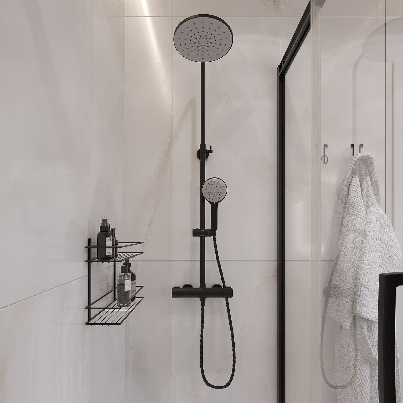 Душевая стойка с верхним душем и термостатом черная Stworki "Рандерс" RD-04b - изображение 6