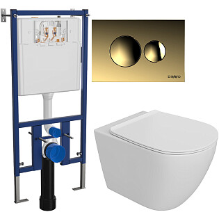 Унитаз подвесной Stworki &quot;Готланд&quot; S13401WH с инсталляцией Diwo 4501, с кнопкой смыва золотой 7315