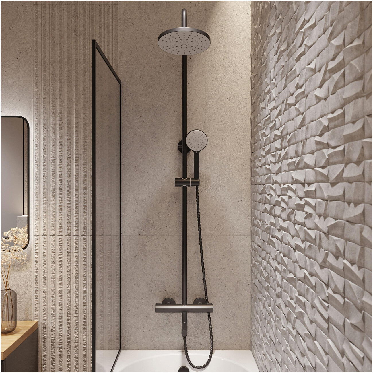 Душевая стойка с верхним душем и термостатом черная матовая Stworki "Рандерс" RD-03b - изображение 6