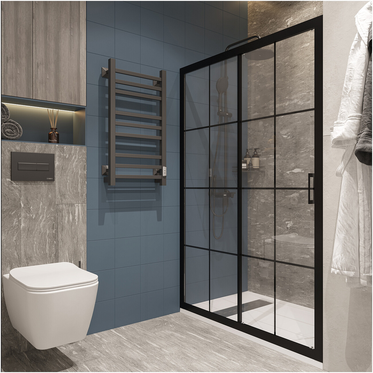 Душевая дверь в нишу раздвижная 120х180 см прозрачная, черная Diwo "Калуга" DS-KA-120-BL - изображение 6