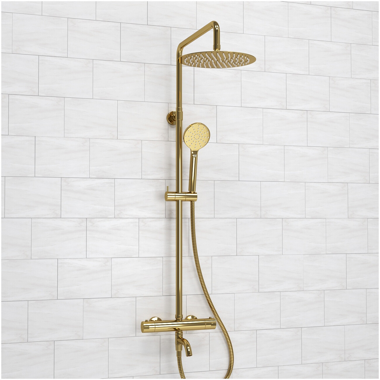 Душевой комплект с тропическим душем и термостатом золотой Wasserkraft Thermo A188.208.207.PG - изображение 2