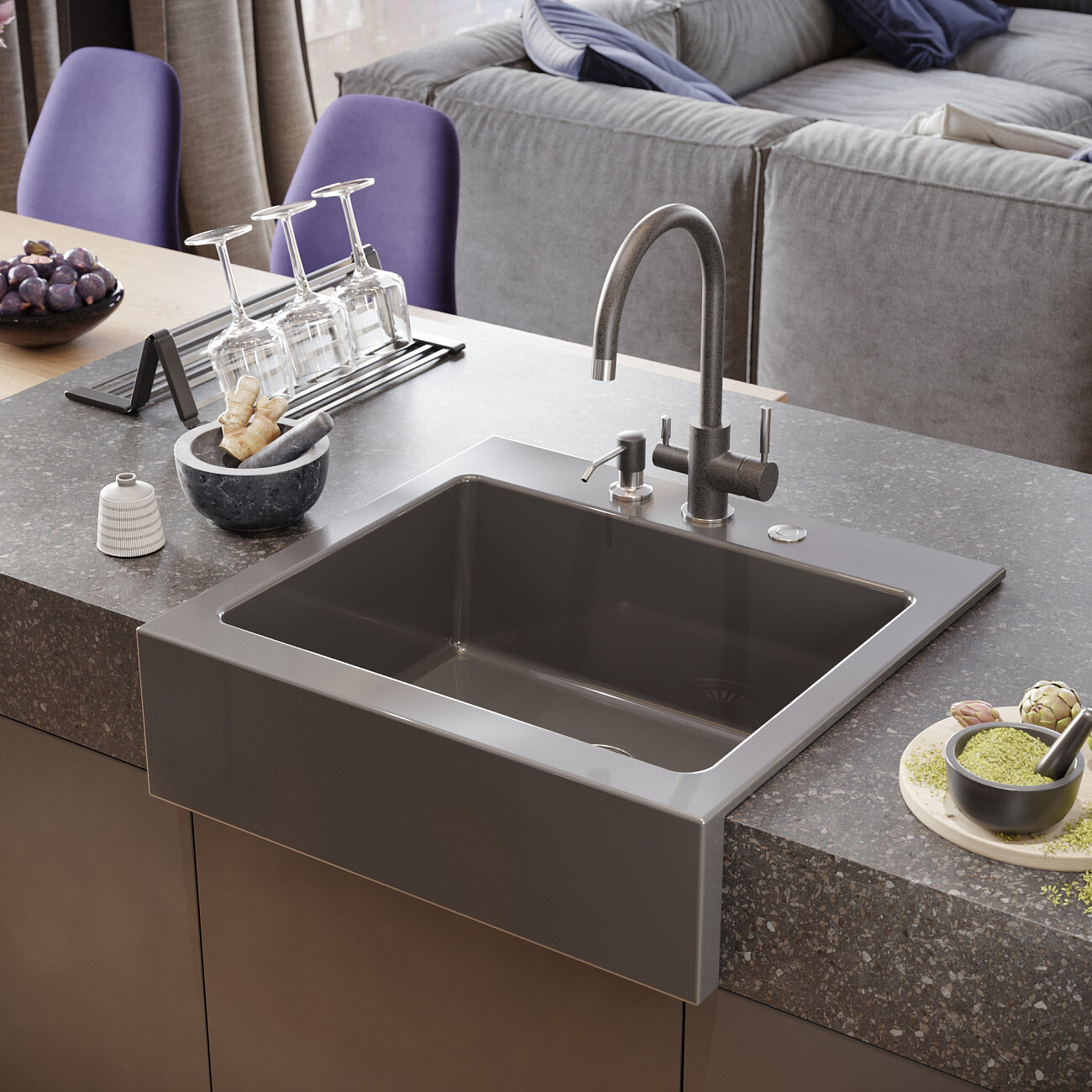 Смеситель для кухни однорычажный антрацит Domaci "Солерно" DC-3007 - изображение 6