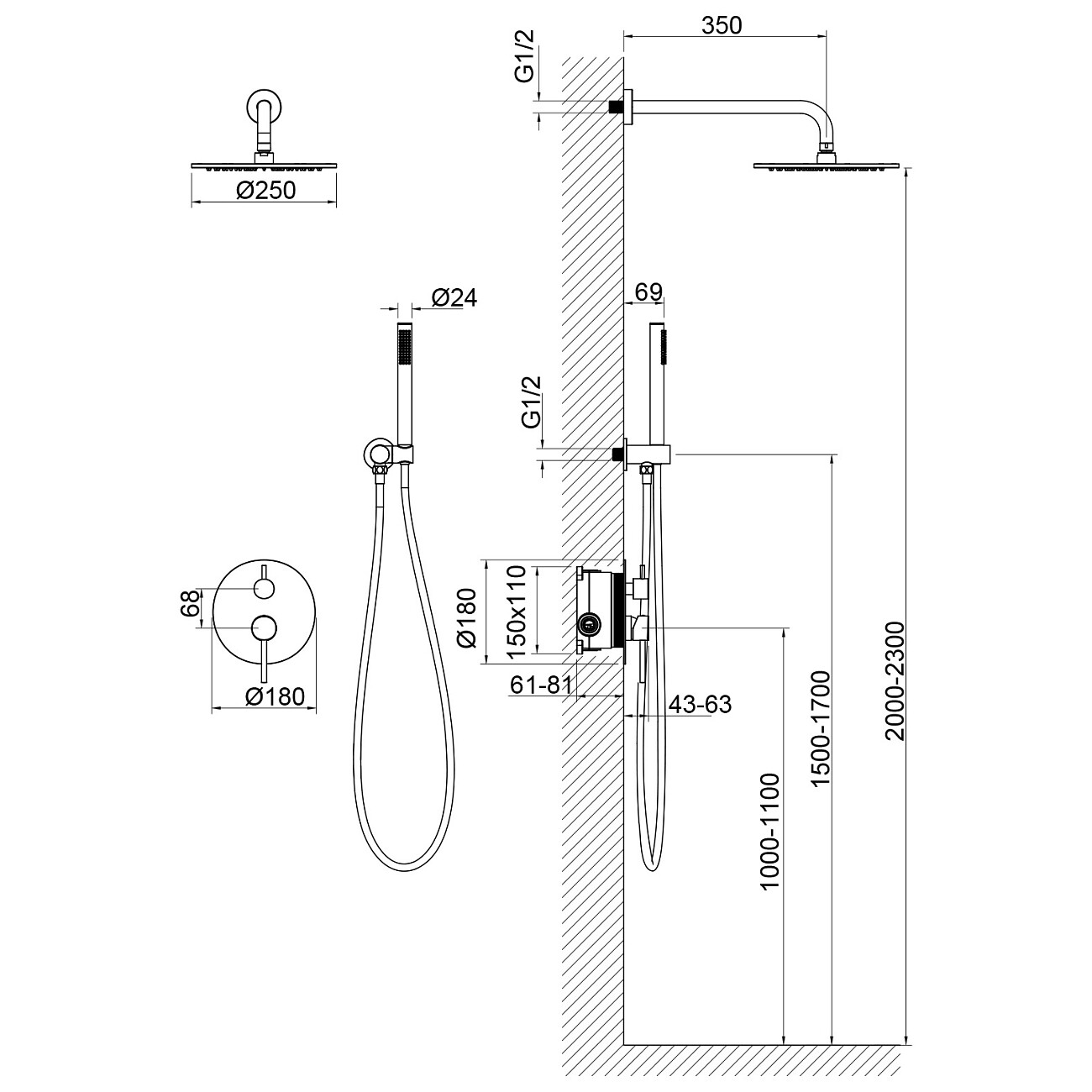 Душевая система встроенная черное золото Timo Saona SX-2369-18SM - изображение 5