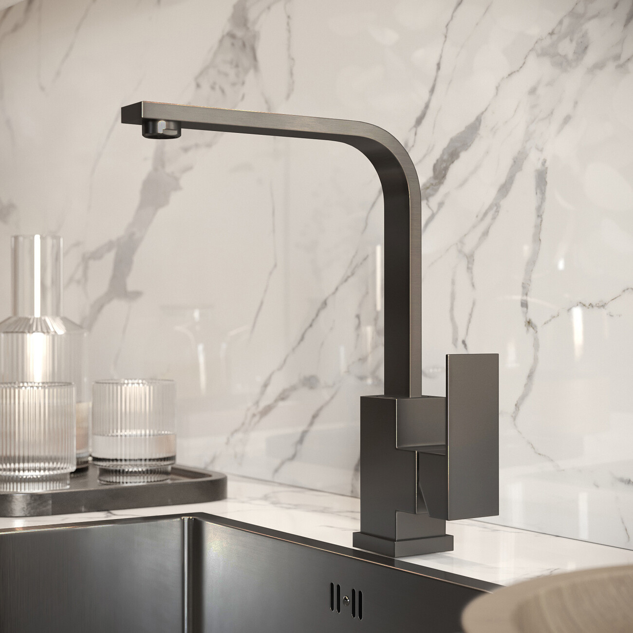 Смеситель для кухни из нержавеющей стали темный хром Domaci "Равенна" DM-051122-GM - изображение 4