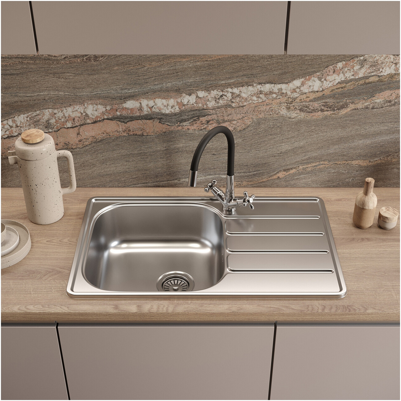 Смеситель для кухни с гибким изливом черный, хром Domaci "Равенна" D03-007cr - изображение 8